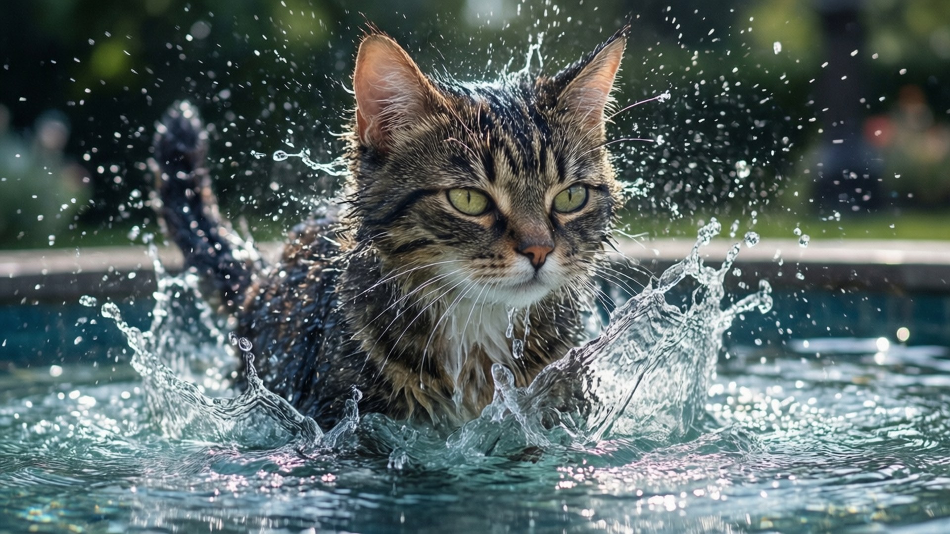 水貓濺水 壁紙