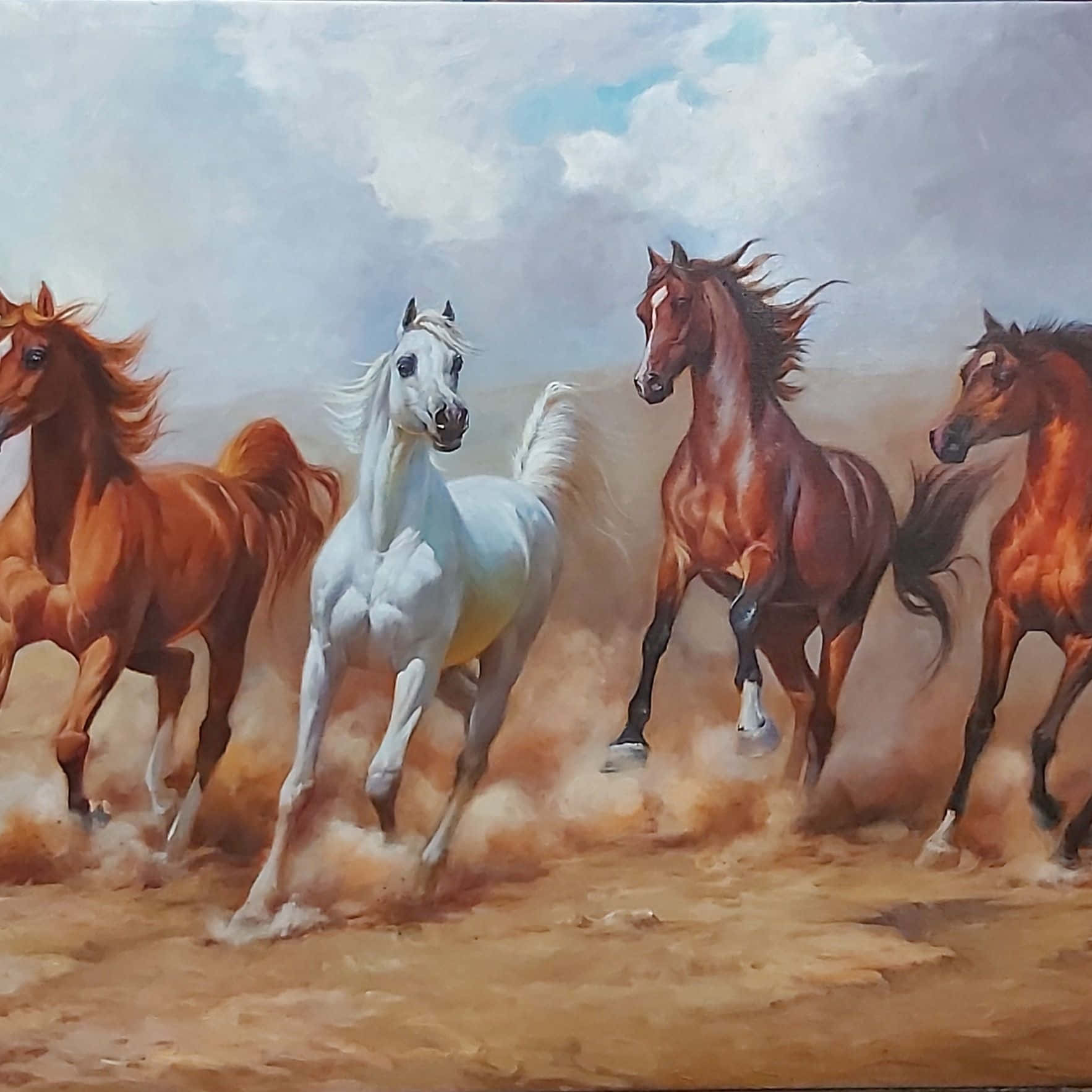 沙漠中奔跑的骏马画作 壁紙