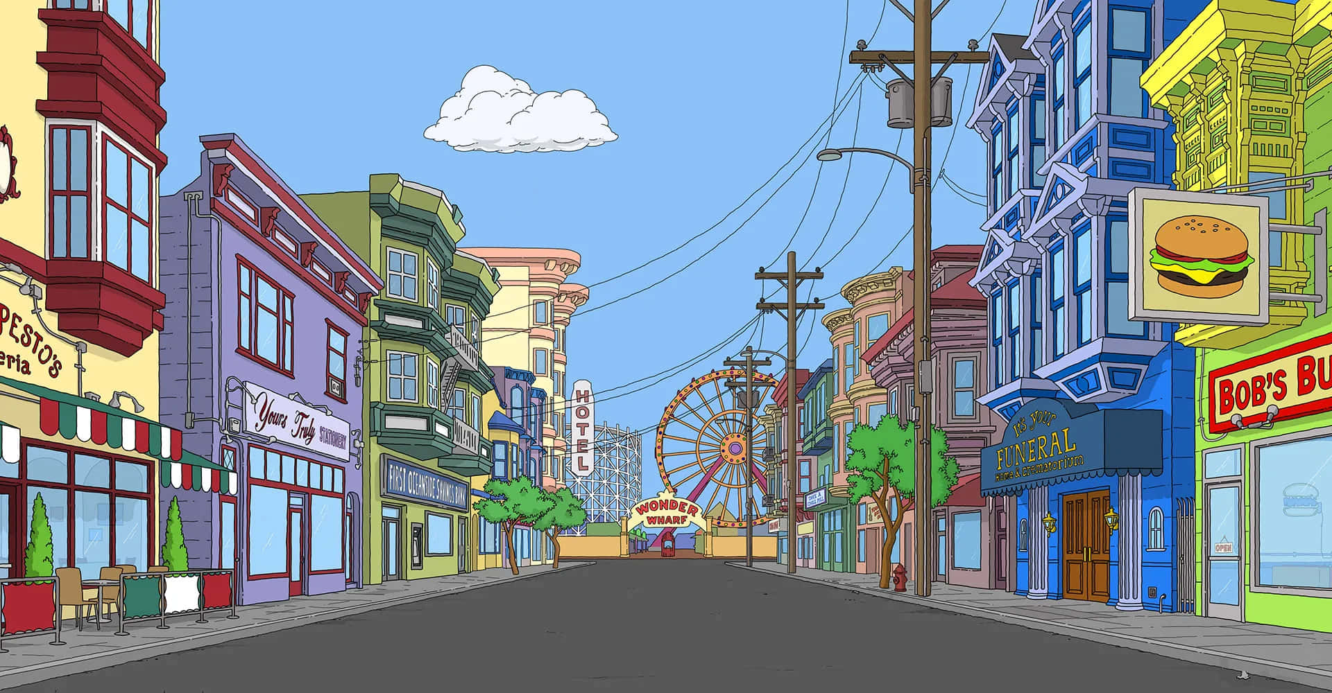 海洋大道街景：鲍勃汉堡店背景 壁紙