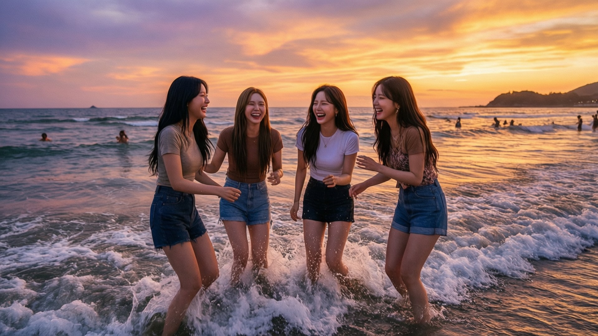 海灘夕陽歡樂時光 壁紙