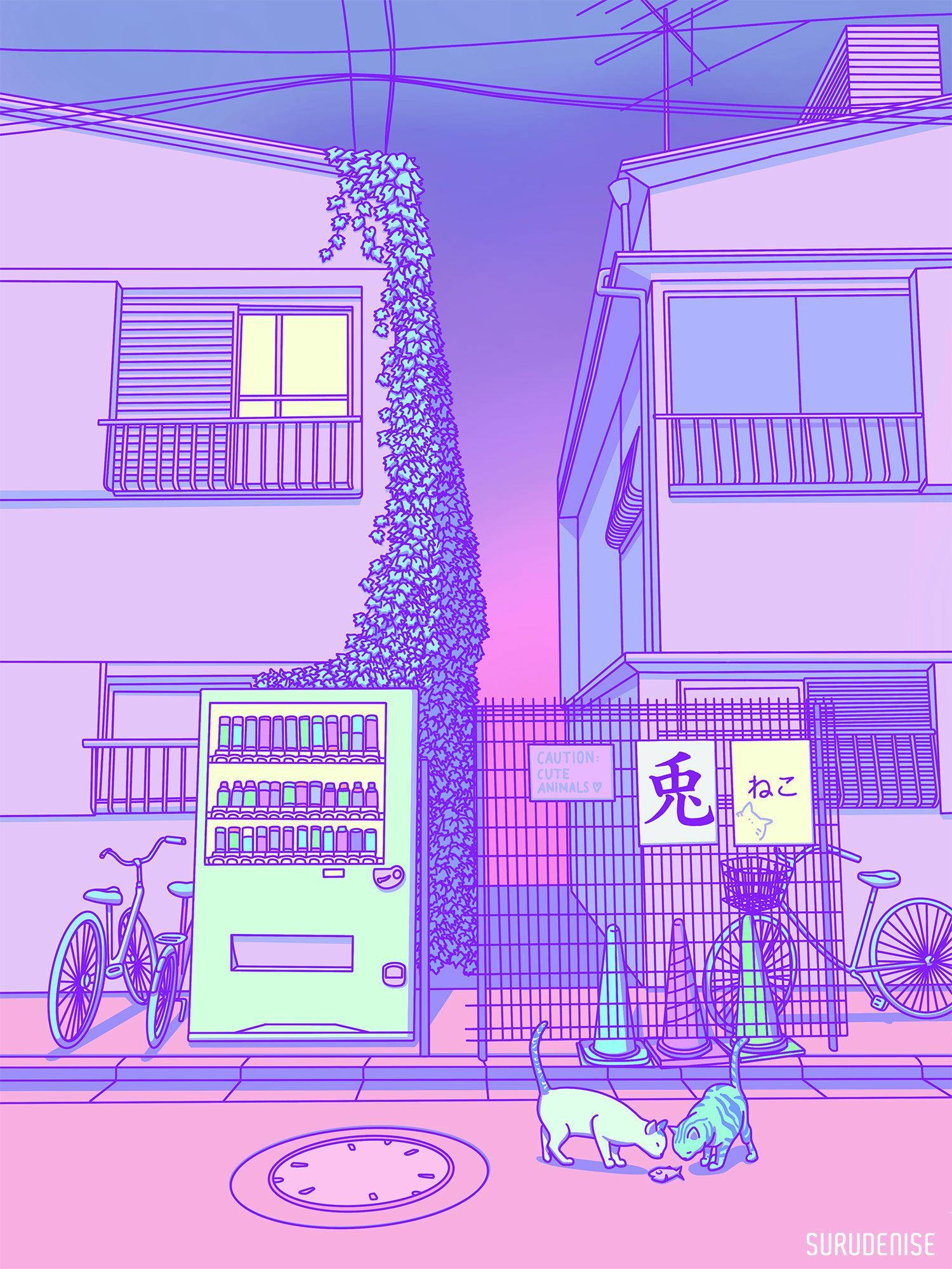 淡紫美學日本自動販賣機 壁紙