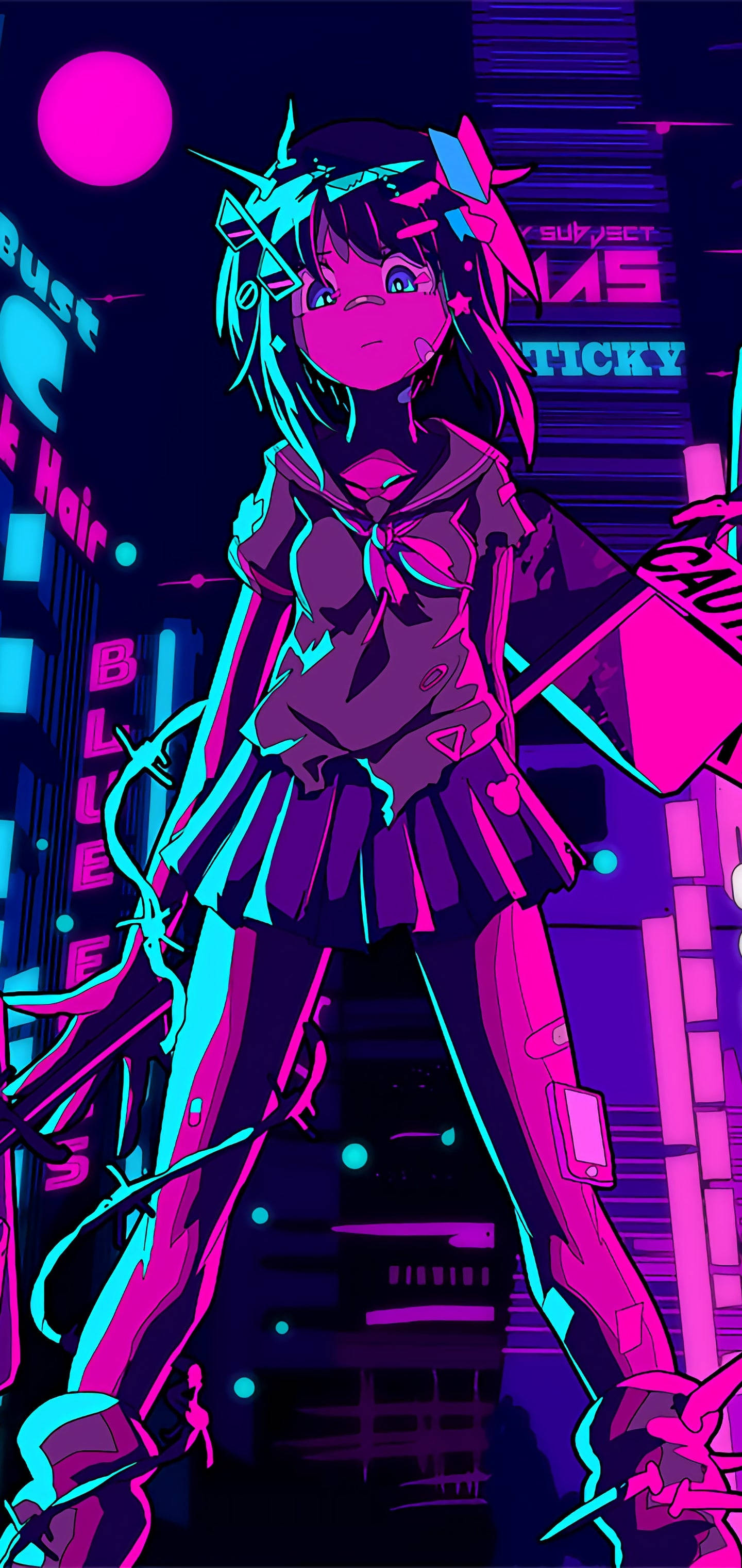 淡紫色唯美动漫少女 壁紙
