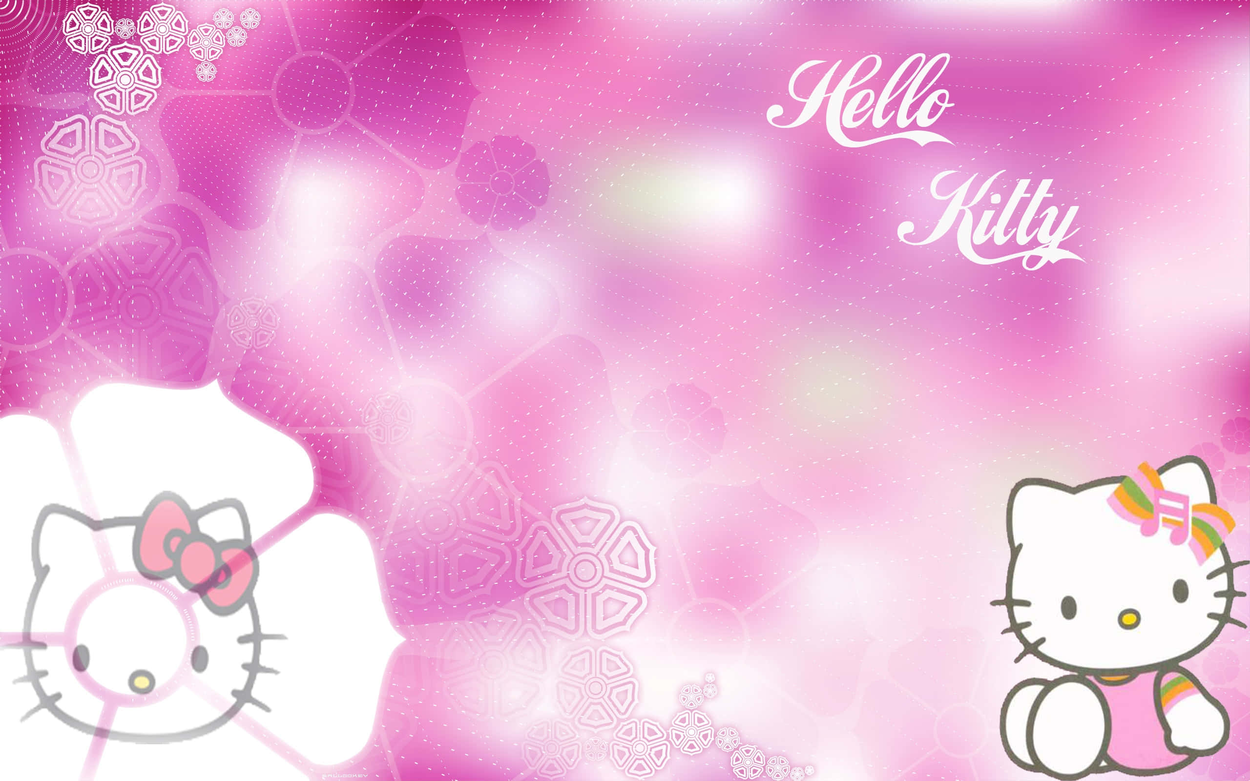 渐变粉白Hello Kitty背景 壁紙