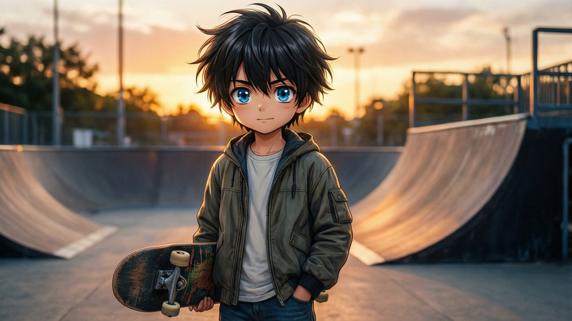 滑板少年夕陽 壁紙