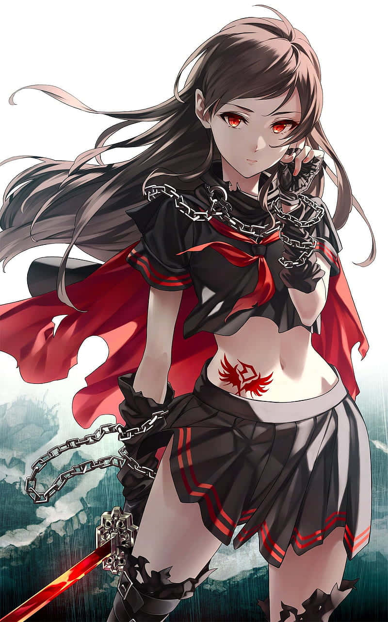 火辣動漫制服鎖鏈紅 壁紙