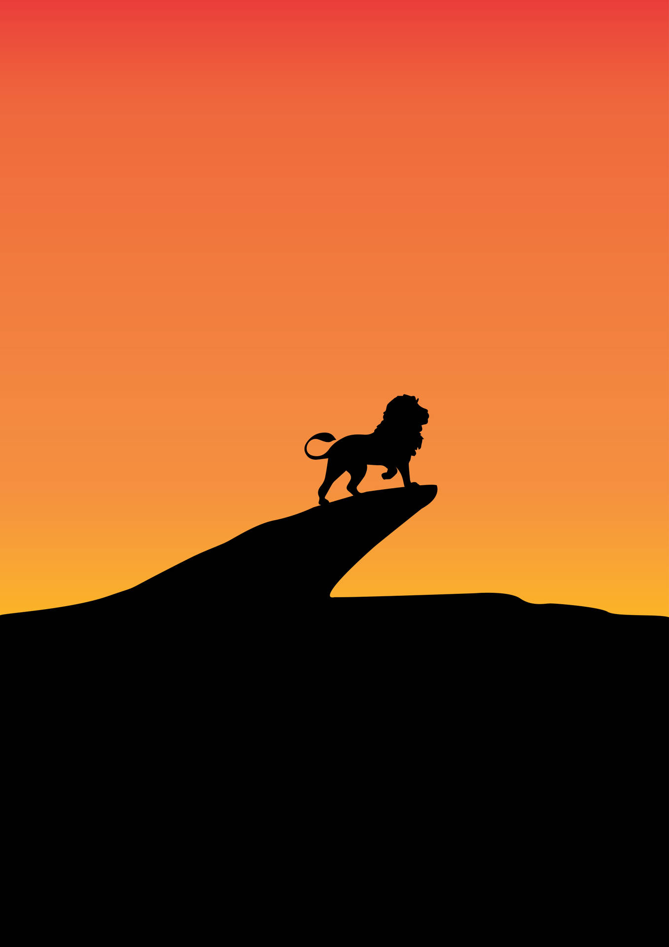獅子在岩石懸崖上的剪影，映襯著黃橙色的夕陽背景。數位藝術。 — 獅子 壁紙