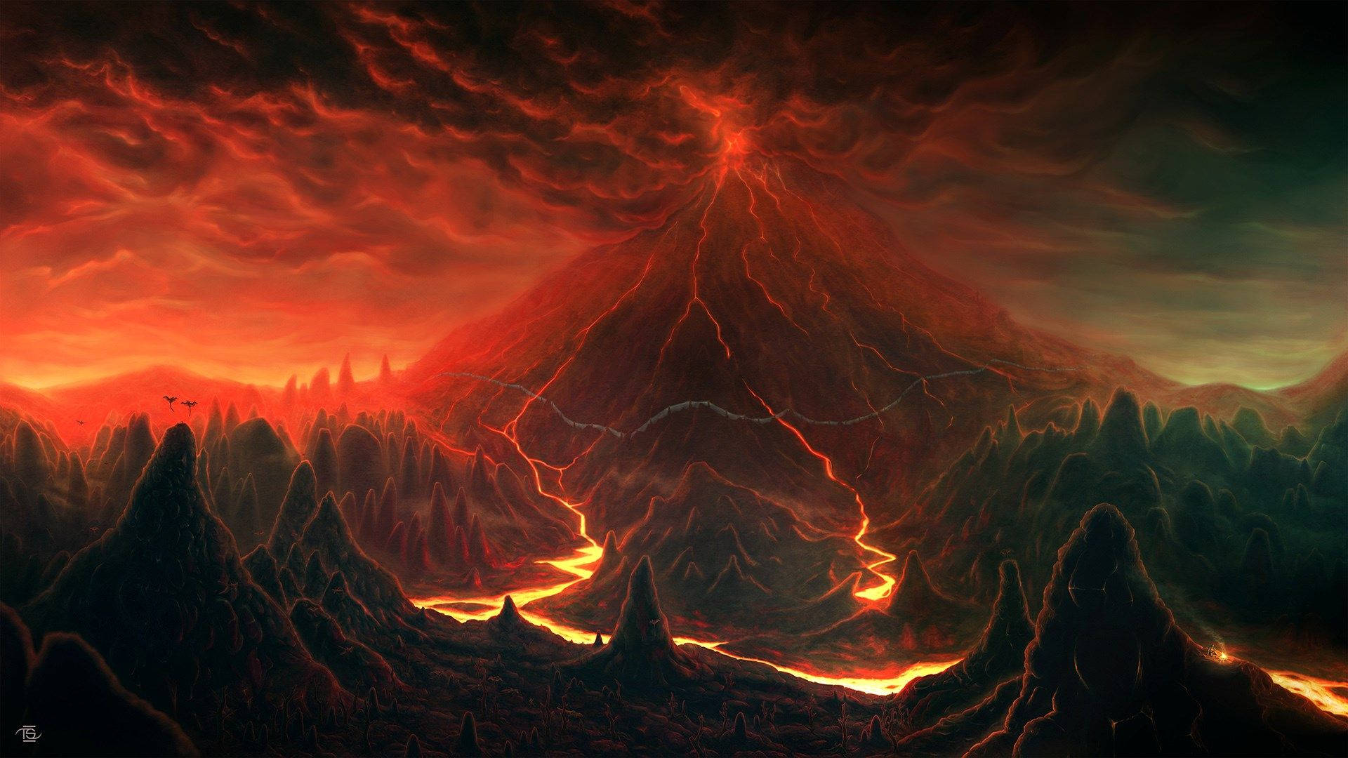 爆裂的红色火山 壁紙
