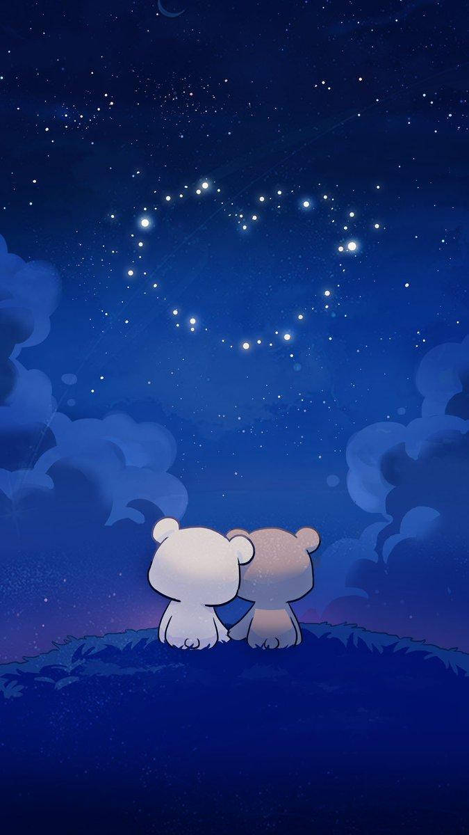 牛奶與摩卡小熊的心夜晚 壁紙