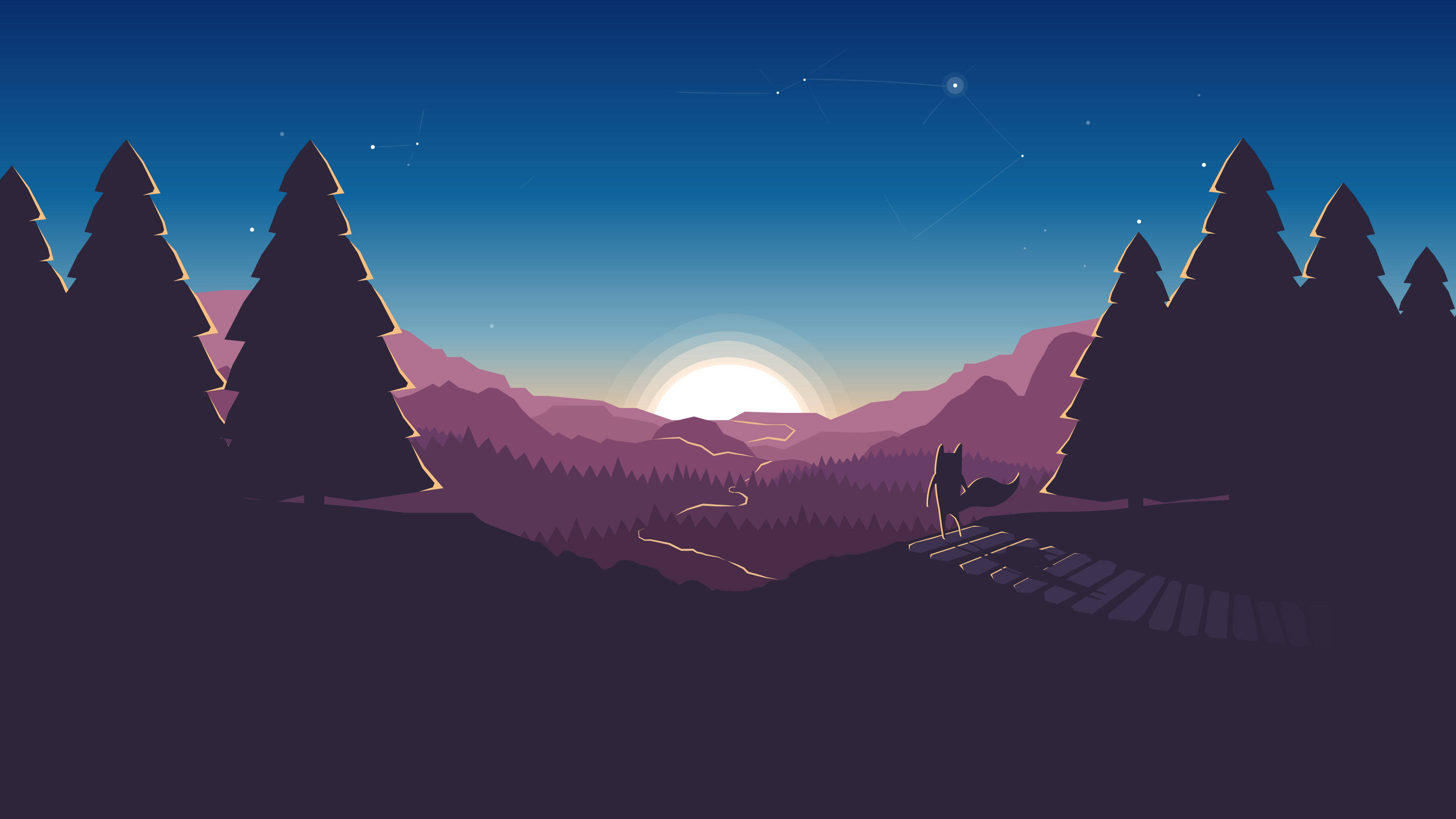 狐狸夕陽向量藝術 壁紙