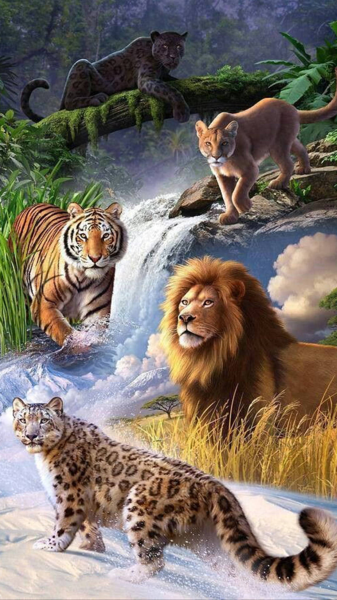 獅虎在不同地形中 壁紙