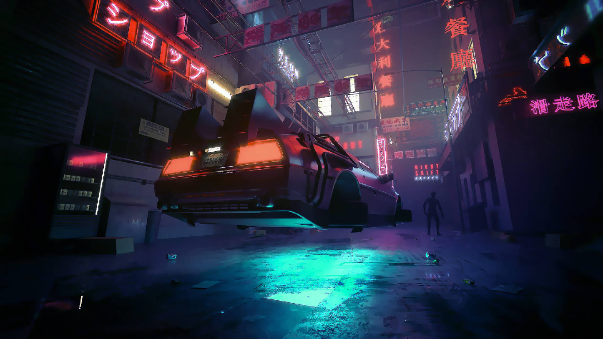 獨特筆電桌布：賽博龐克風格DeLorean 壁紙