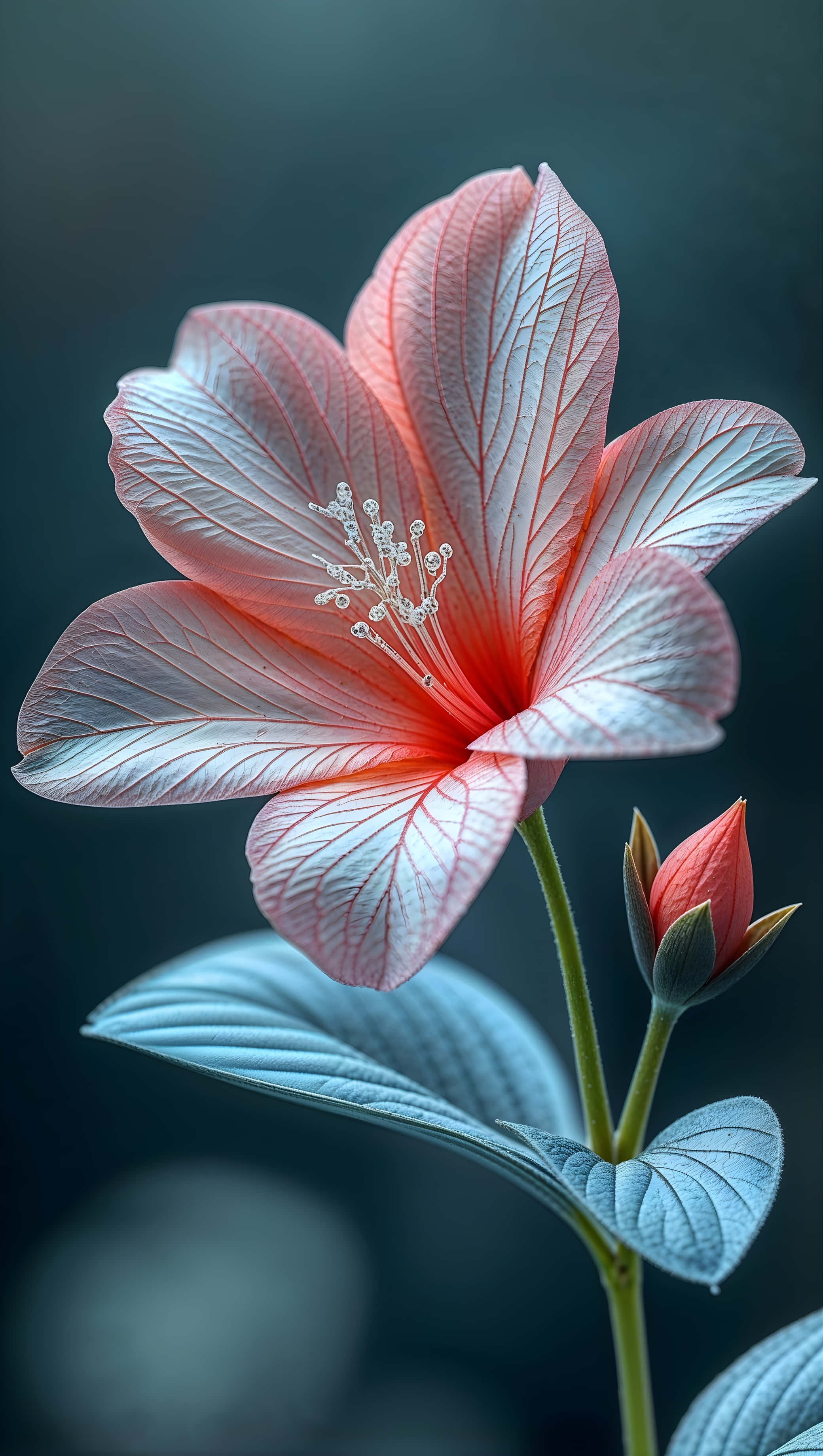 珊瑚粉至白色漸層花朵 壁紙