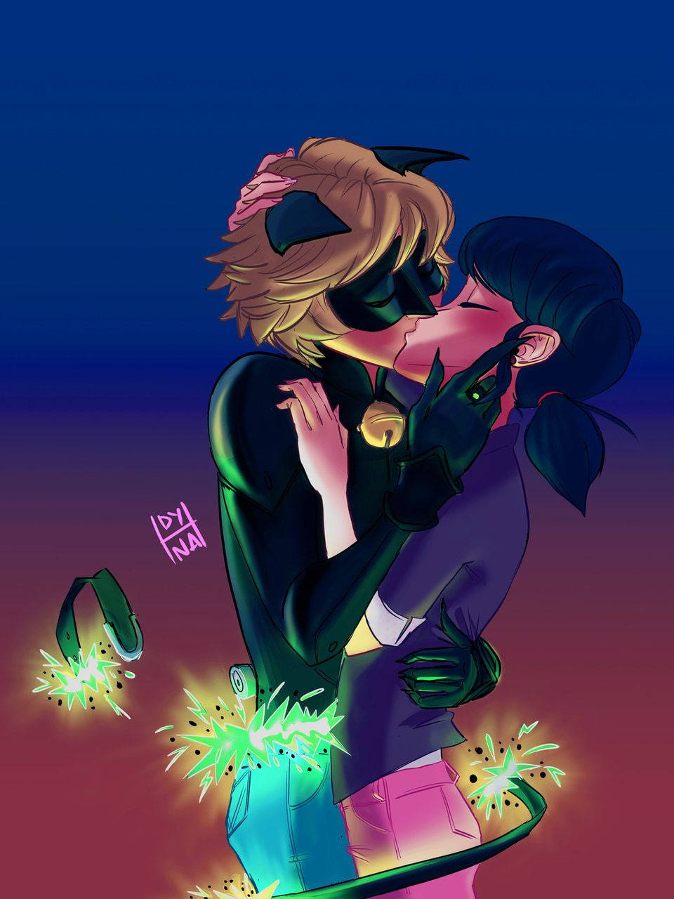 瓢蟲與黑貓之吻火花 壁紙