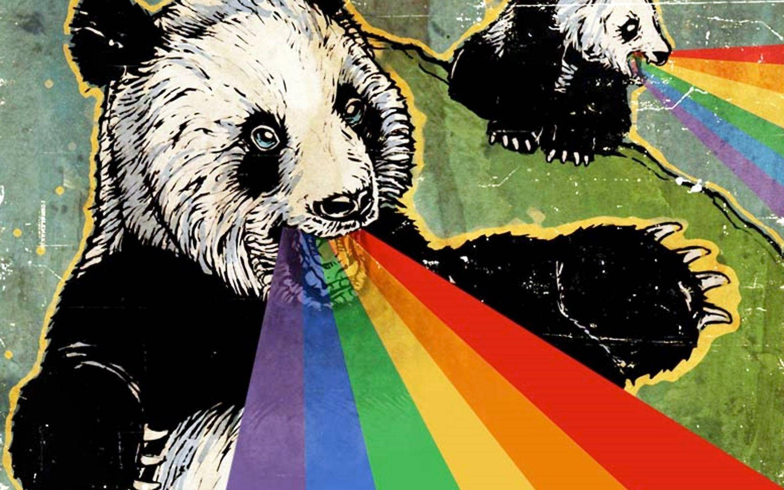 瘋狂熊貓與彩虹 壁紙