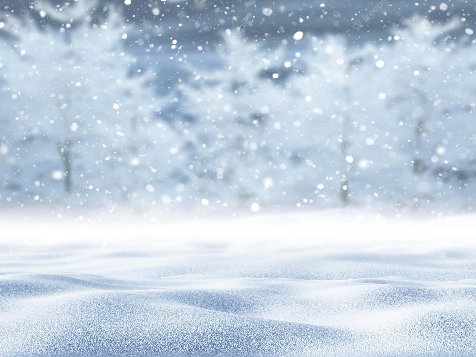 白色冬樹與飄雪背景 壁紙
