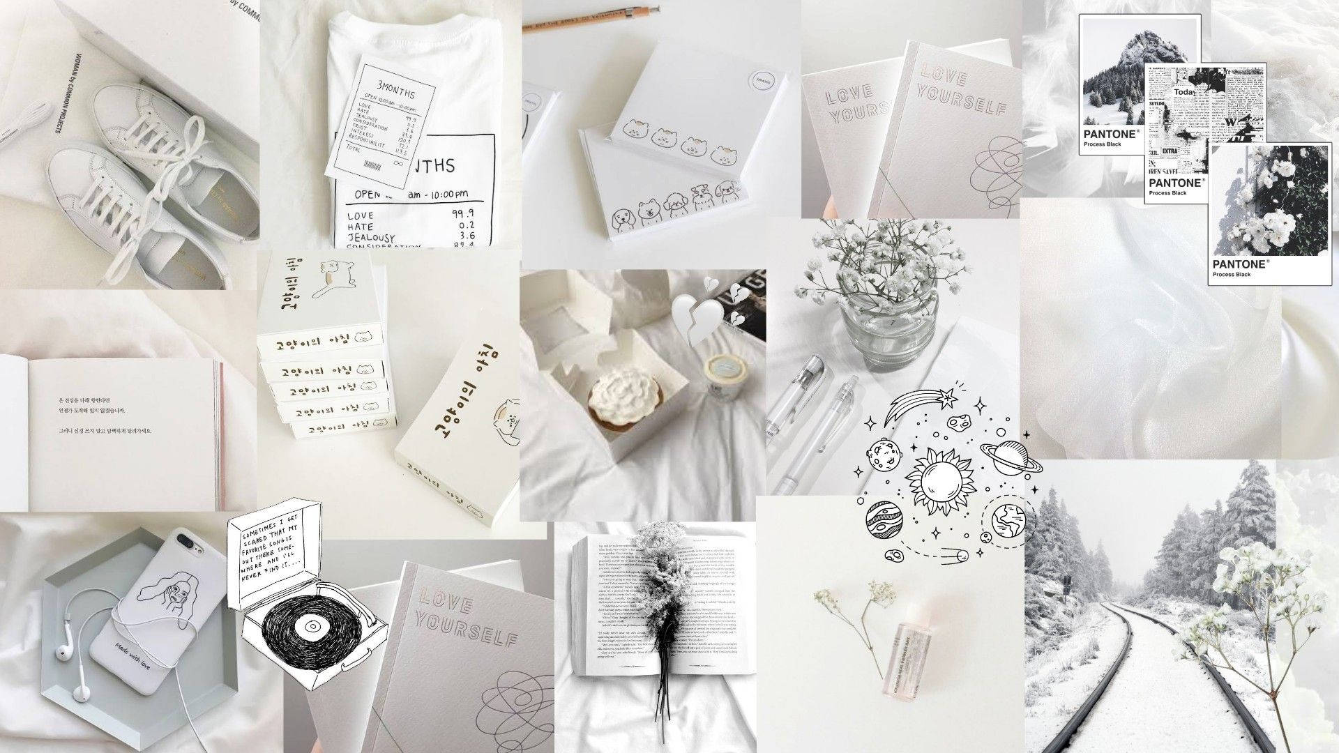 白色奢華拼貼塗鴉 Pinterest 美學 壁紙