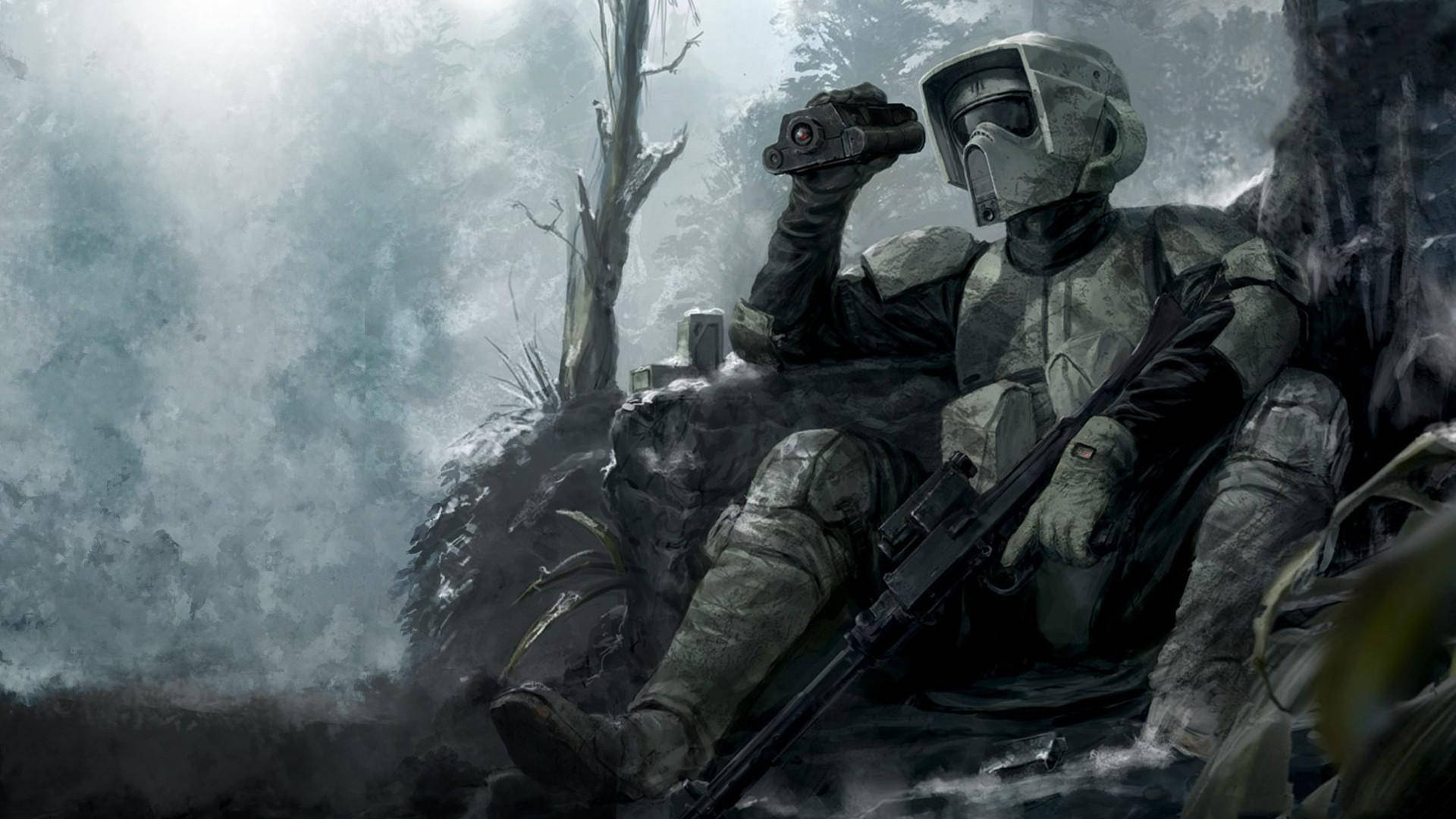星際大戰桌布，風暴兵在戰場上休息並警戒。