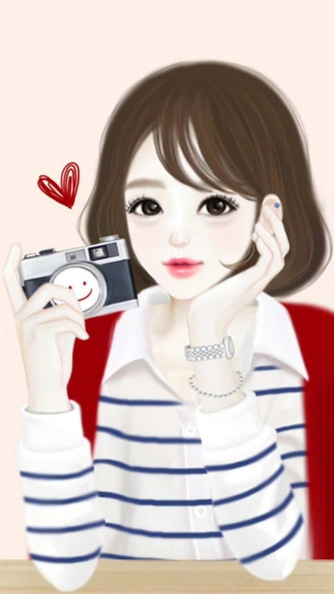 短发动漫美少女与相机 壁紙