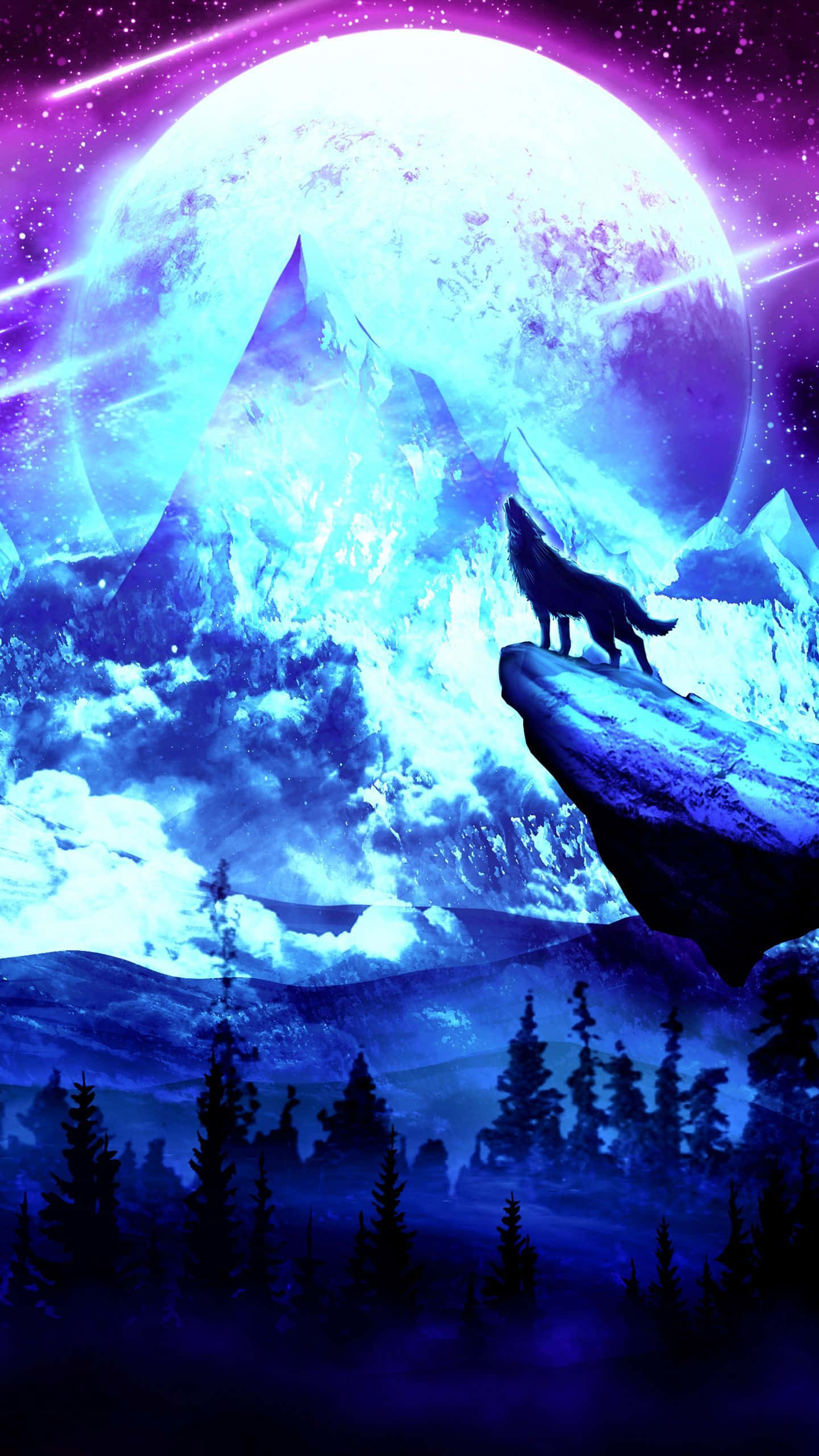 神祕之狼仰望星空，置身繁星之間 壁紙