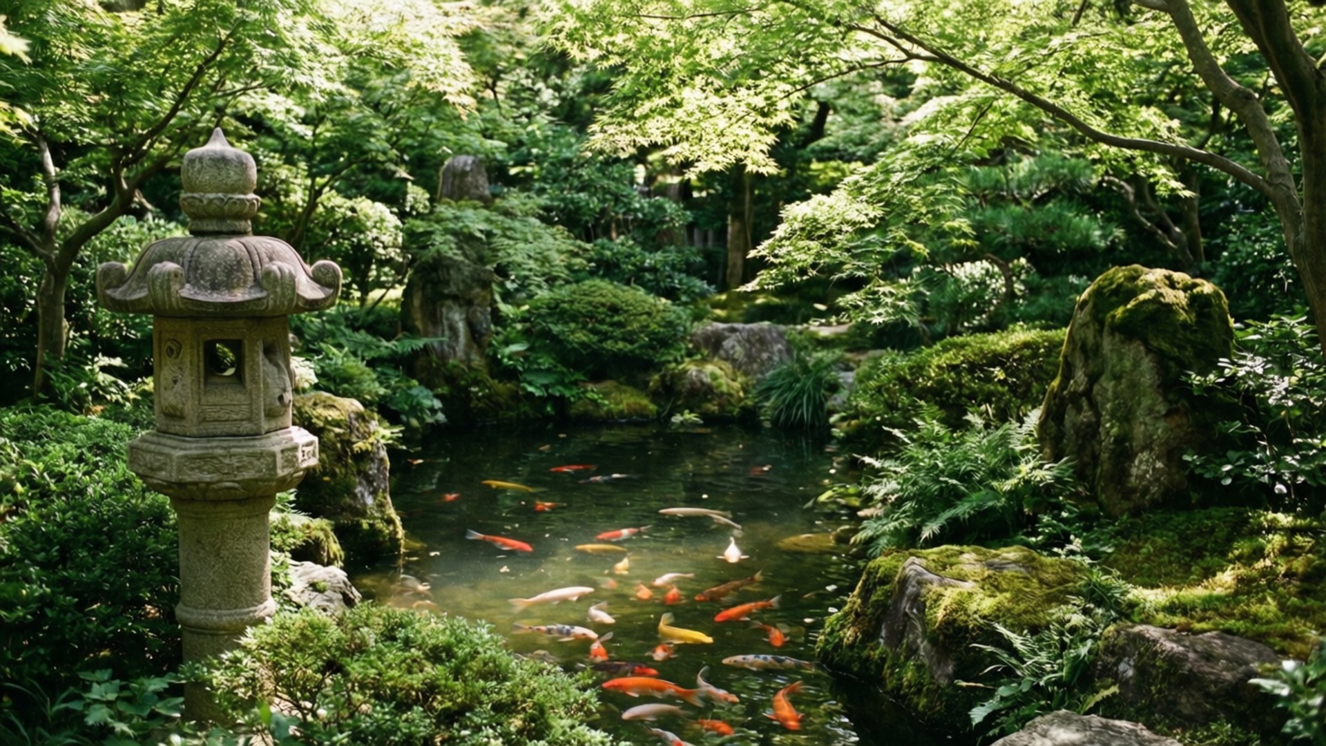 禪意錦鯉庭園 壁紙