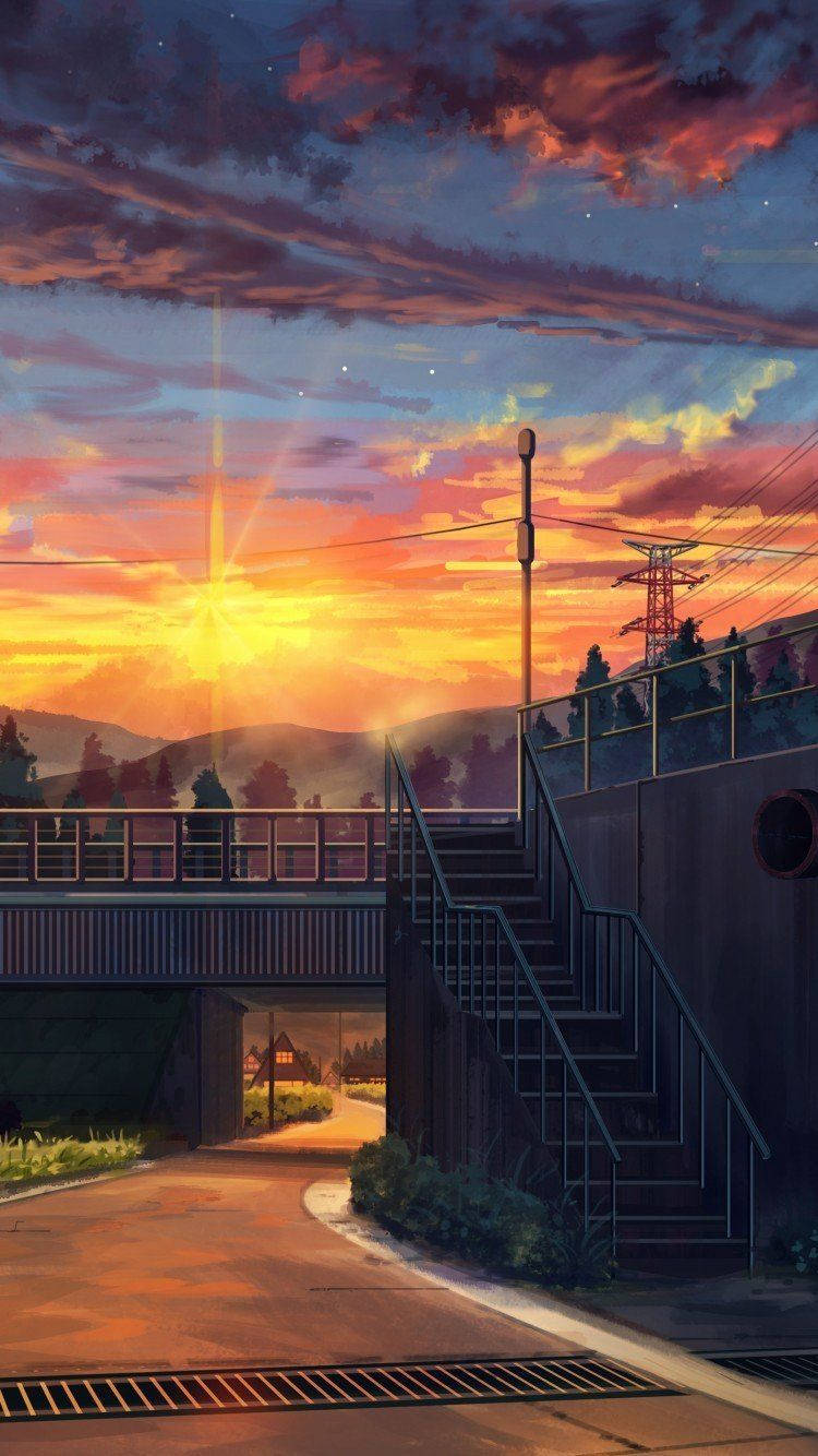 空蕩道路橋樑動漫美學夕陽 — 動畫風景 壁紙