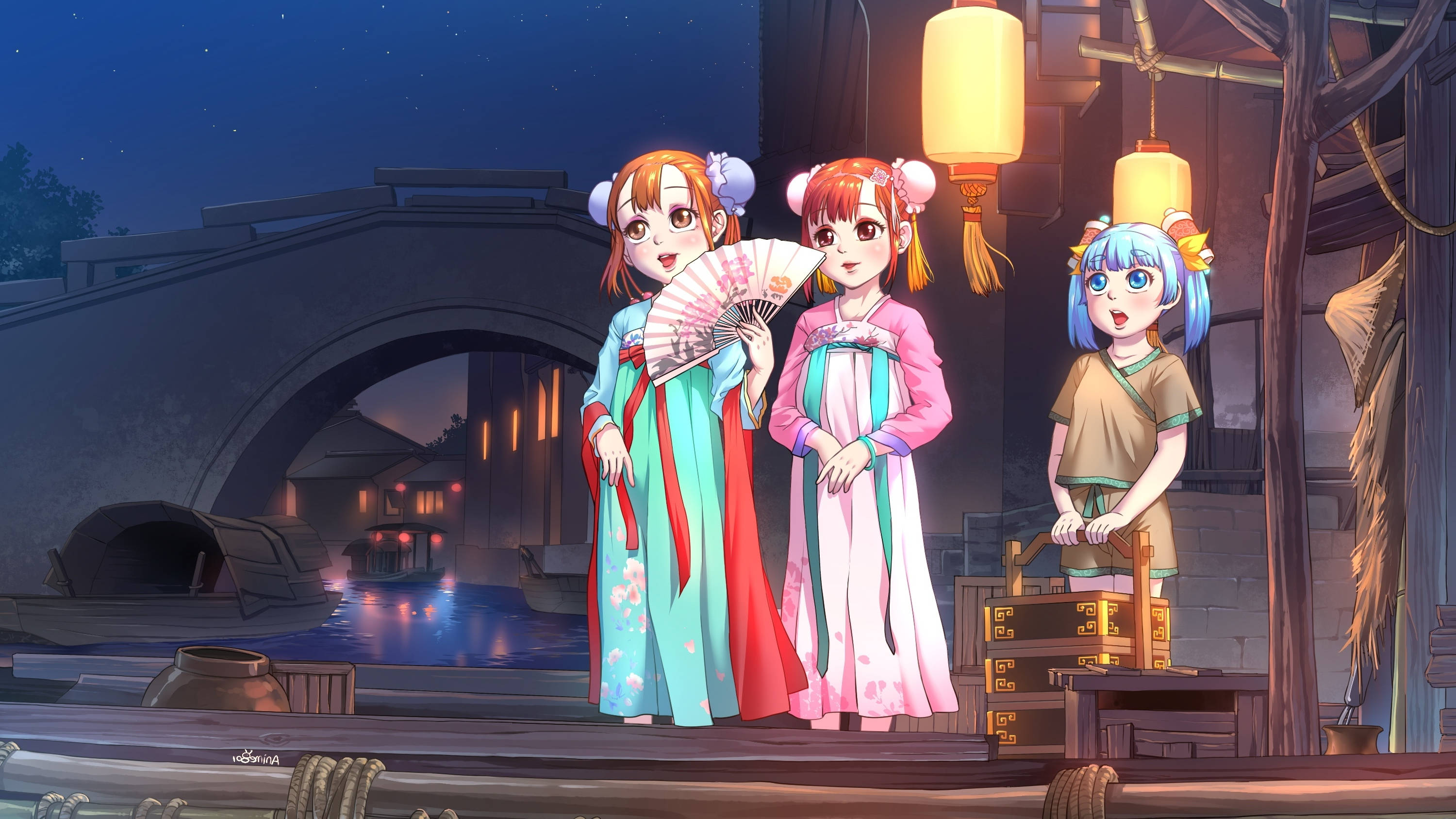 穿著和服的動漫兒童 壁紙