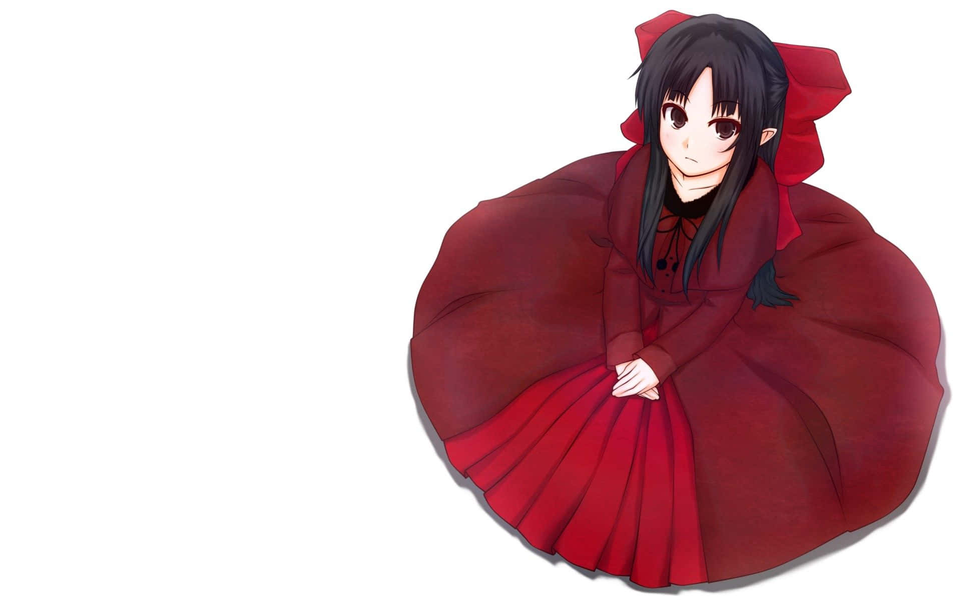 穿著紅色端莊洋裝的動漫女孩 壁紙