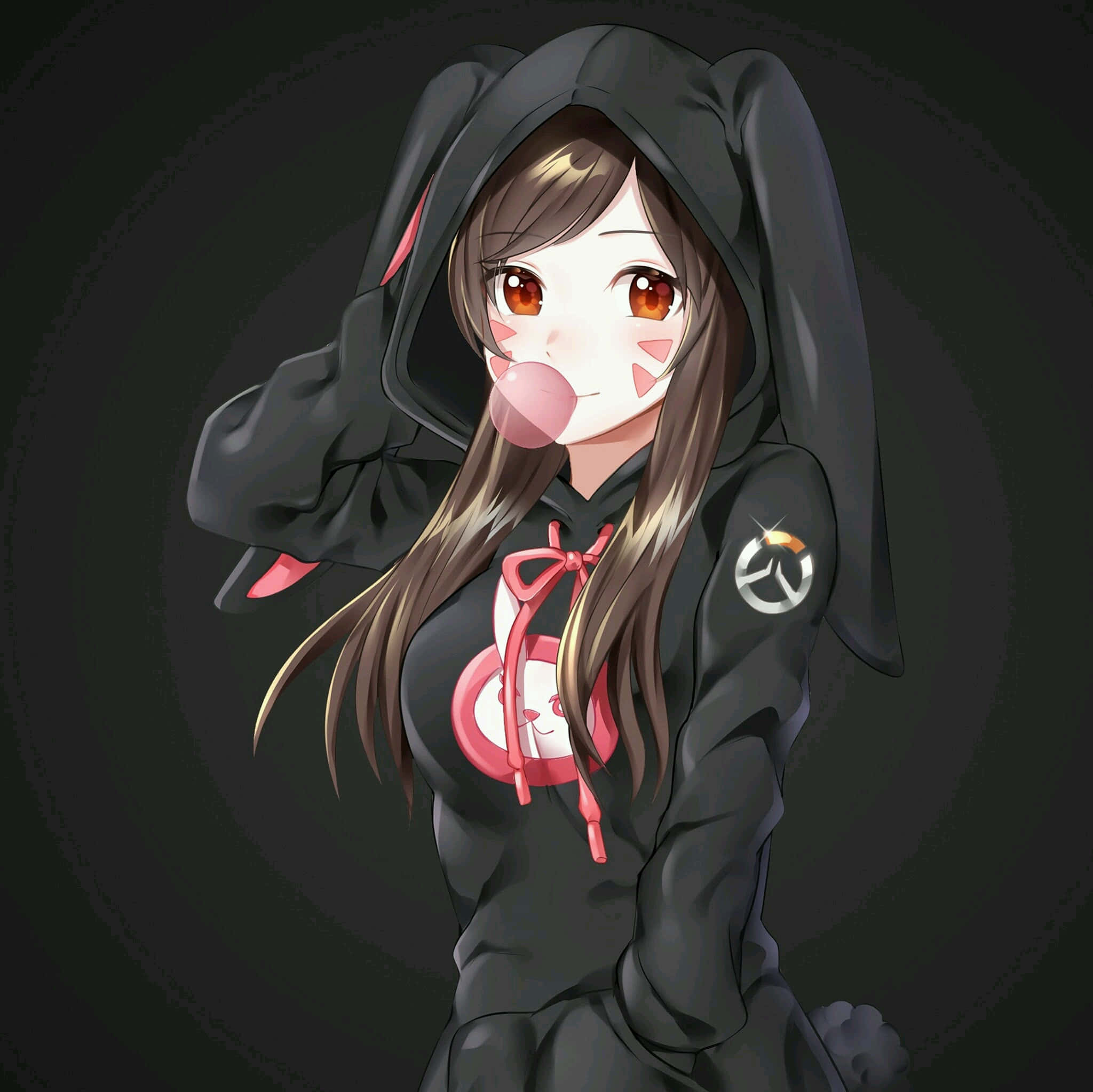 穿著黑色帽T並戴著兔耳帽的女孩 壁紙
