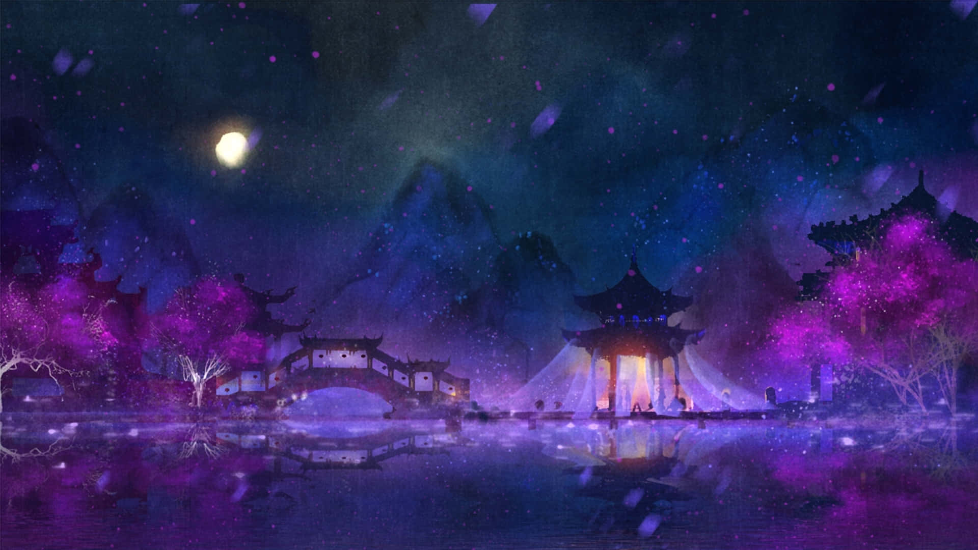 「童話幻想：華麗的紫色動漫背景」 壁紙