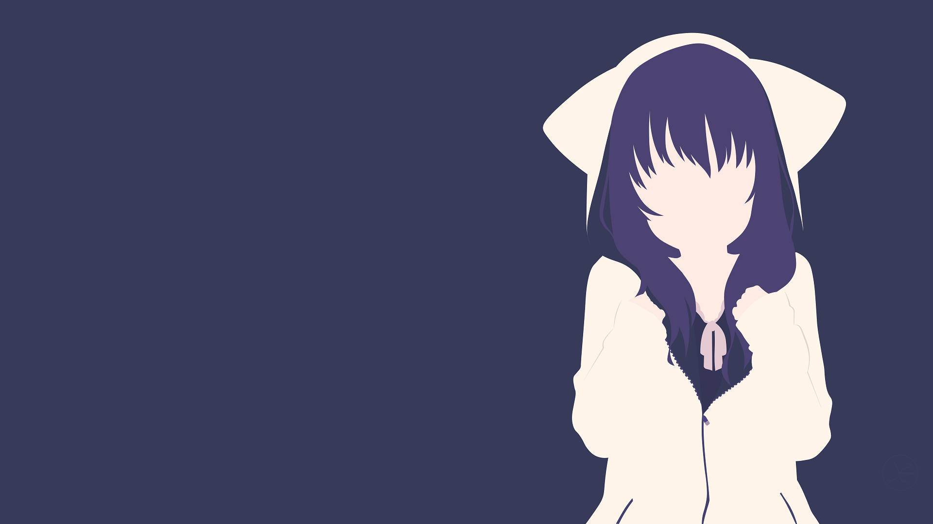 简约动漫女孩穿可爱猫连帽衫 壁紙