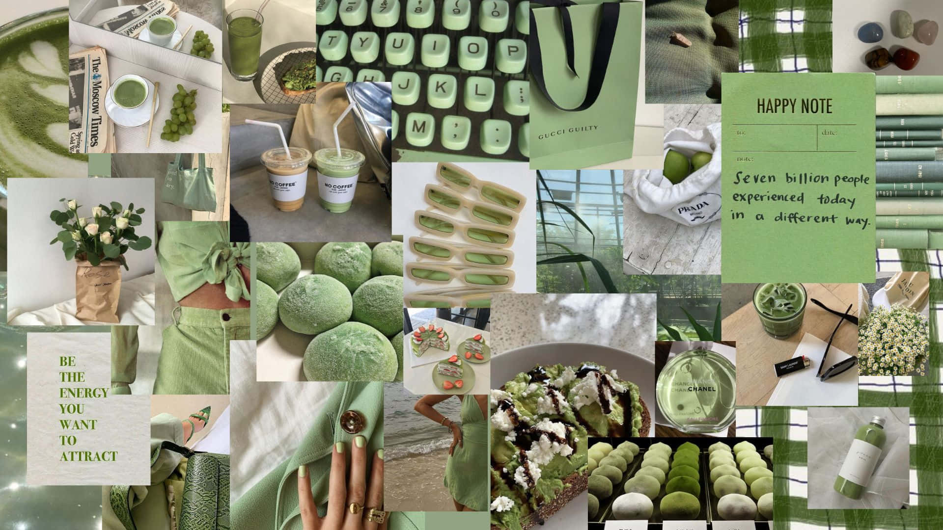 粉彩拼貼美學綠色圖片 壁紙