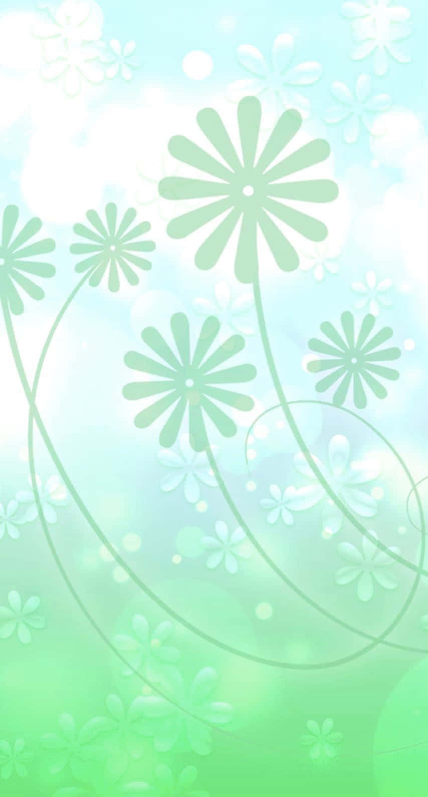 粉彩绿色背景花朵茎叶 壁紙
