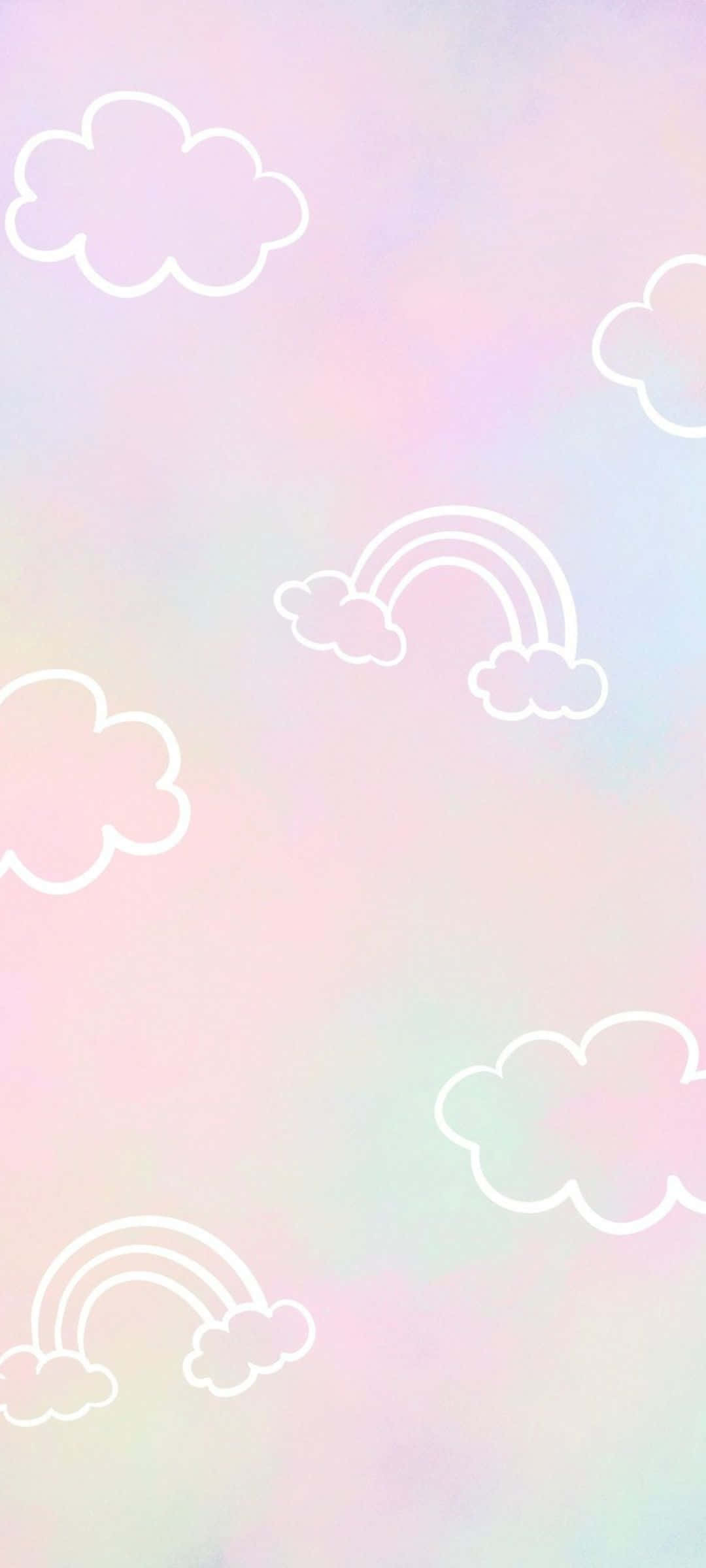 粉彩雲朵與彩虹背景 壁紙
