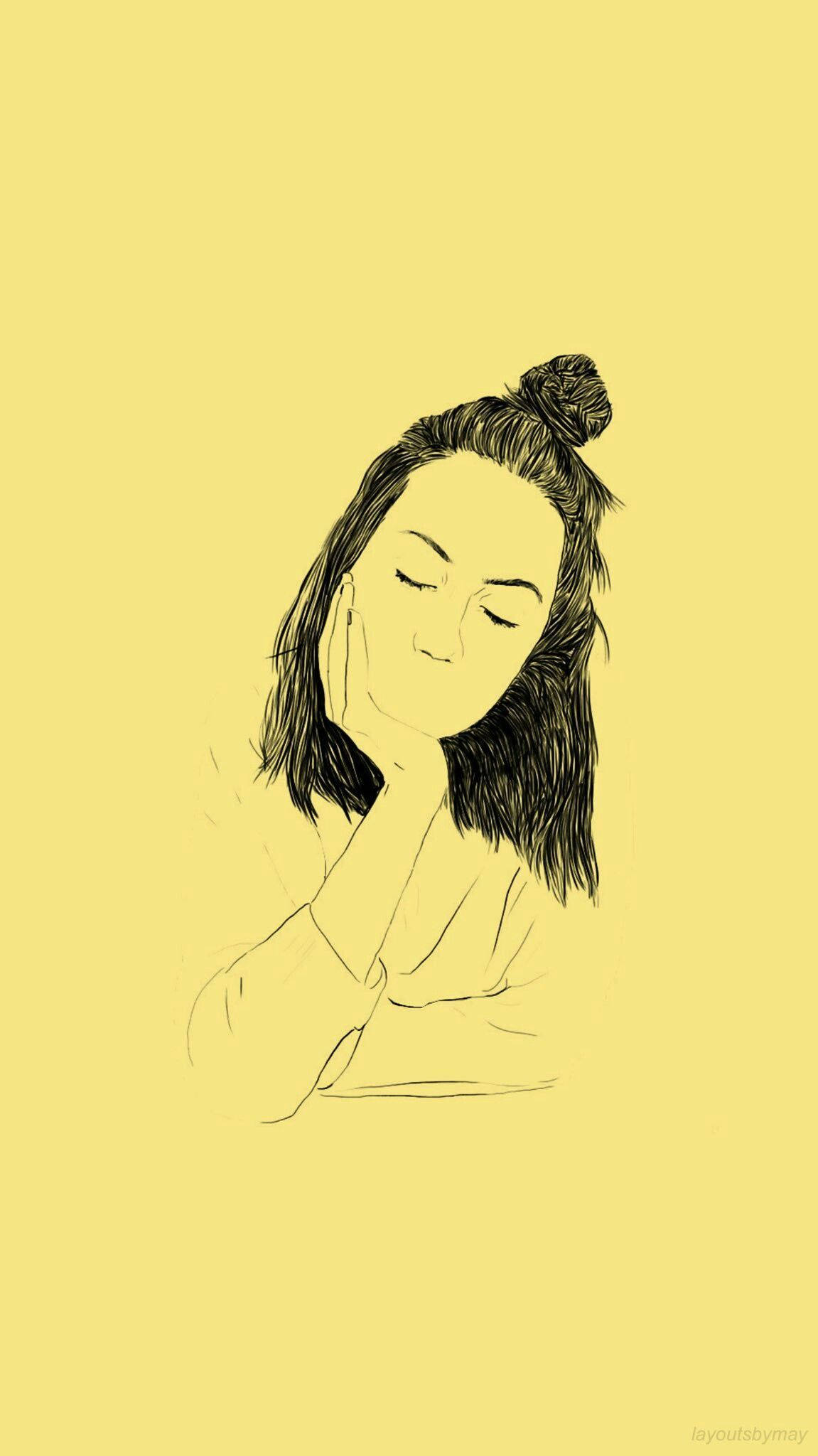 粉彩黃美學女子素描 壁紙