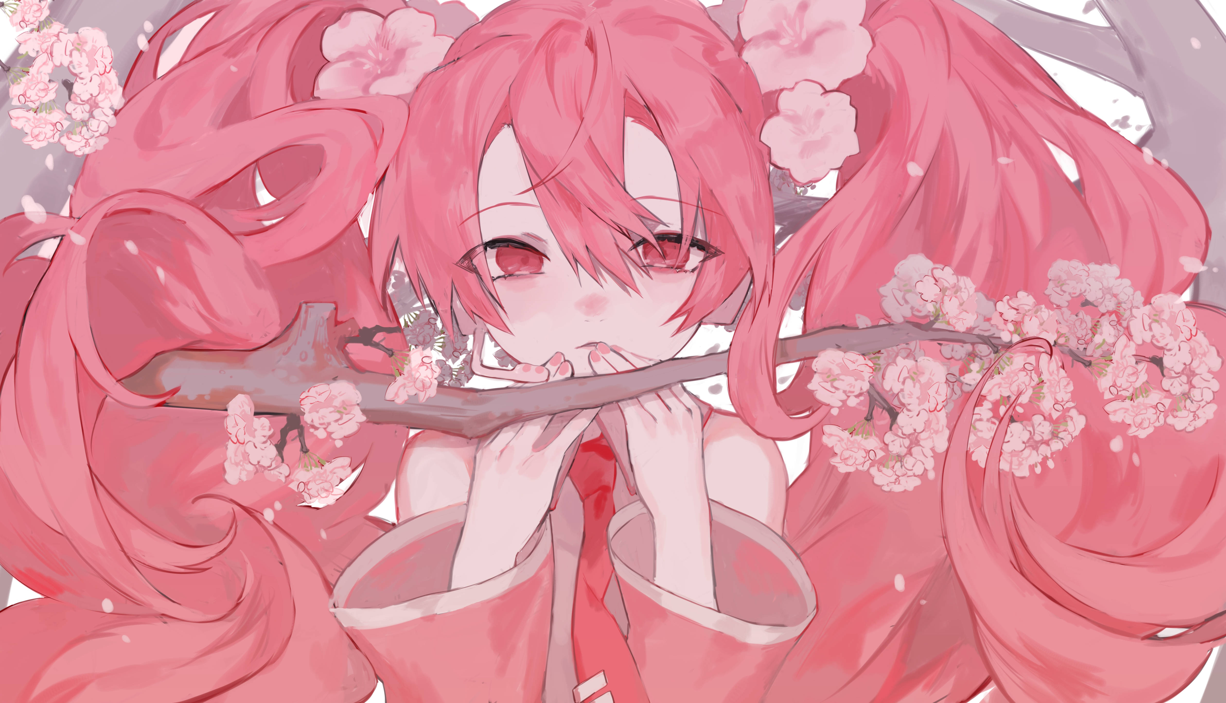 粉紅動漫美學櫻花初音 壁紙