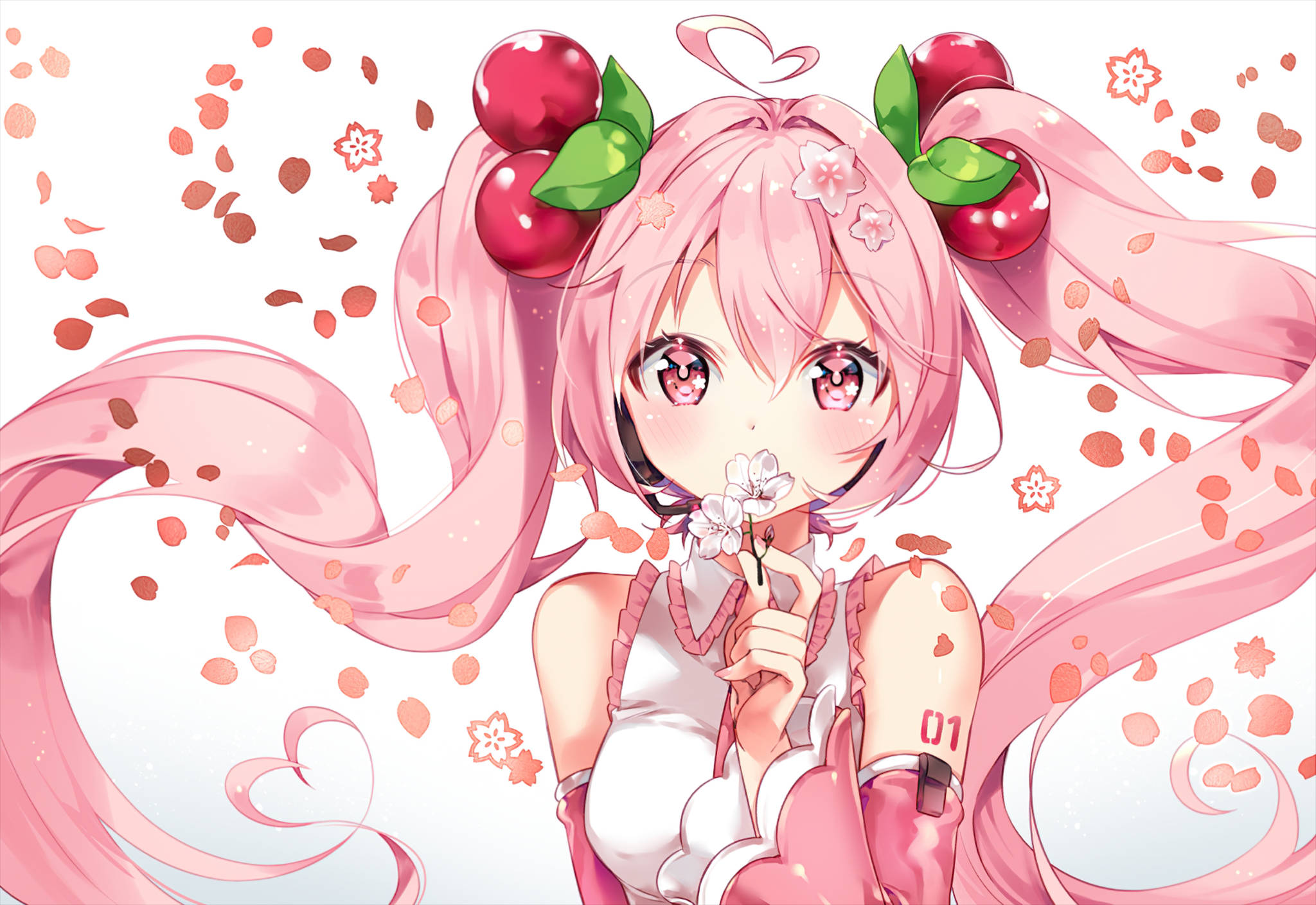 粉紅動漫美學櫻花初音 壁紙