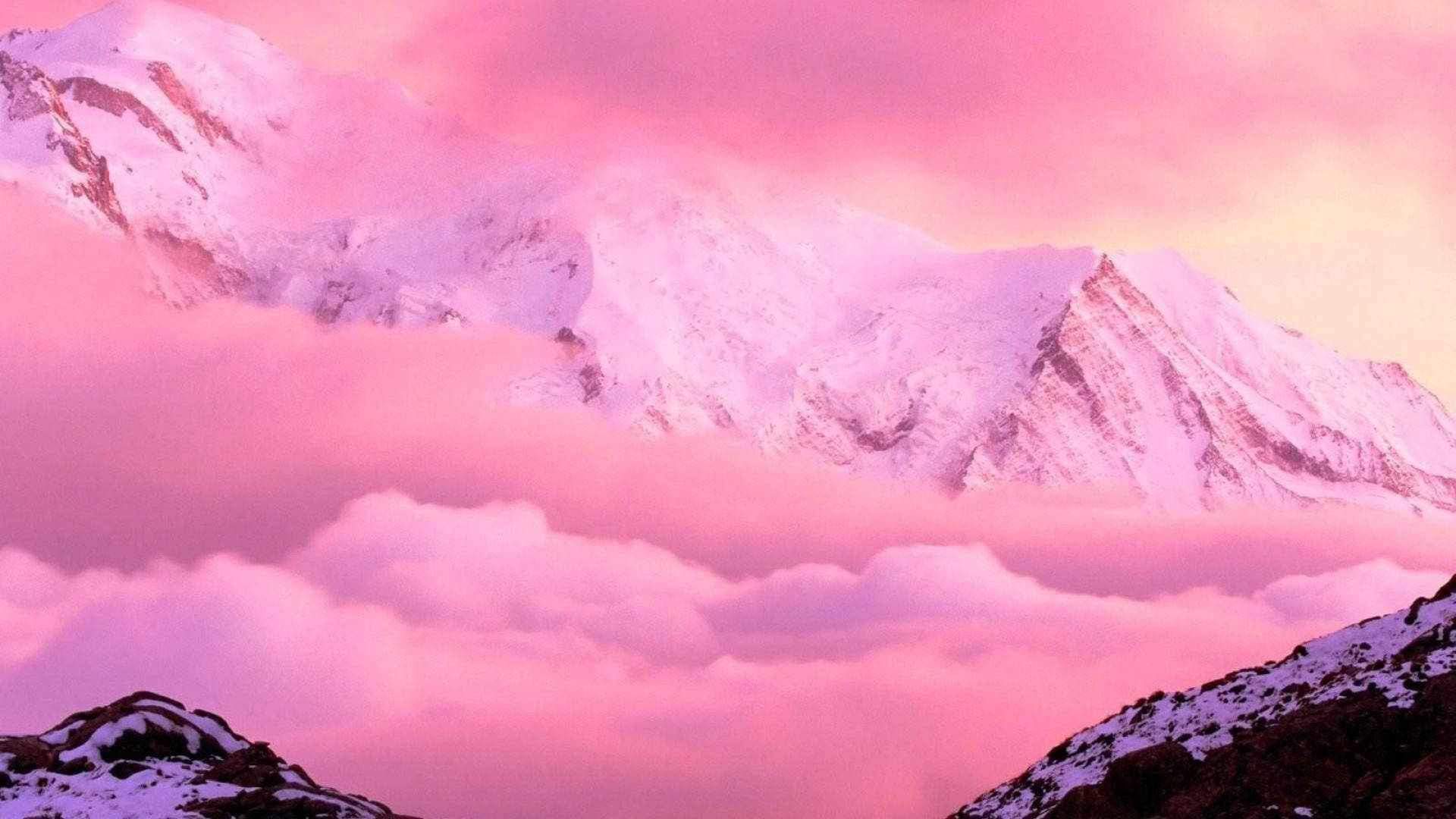 粉紅山景美學桌布 壁紙