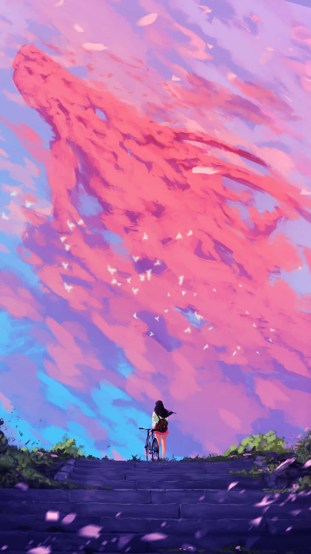 粉紅美學動漫手機龍雲 壁紙