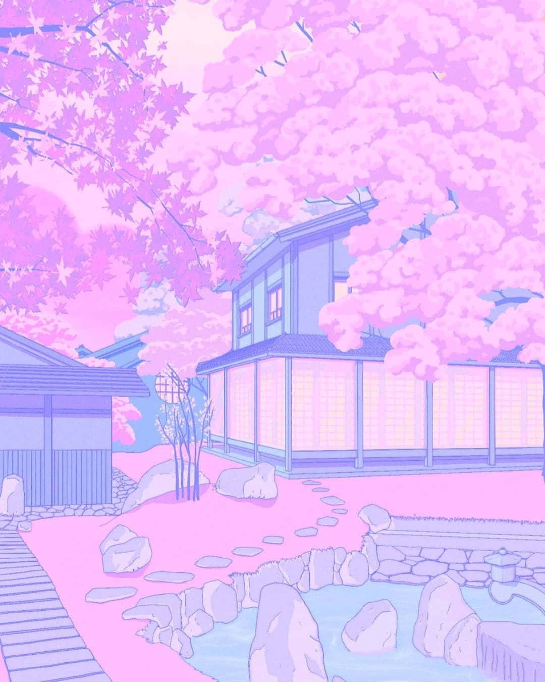 粉紅美學柔和色調動漫斑點背景 壁紙