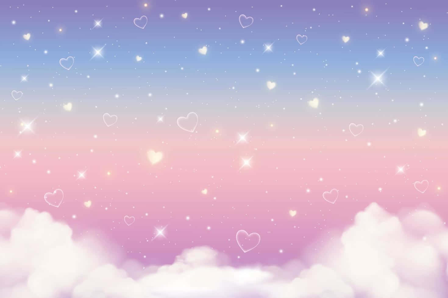 粉紫天空雲朵與愛心 壁紙