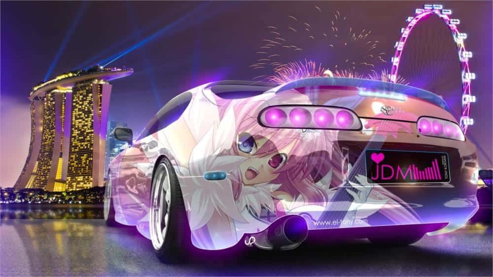 粉紫色塗裝的汽車 壁紙