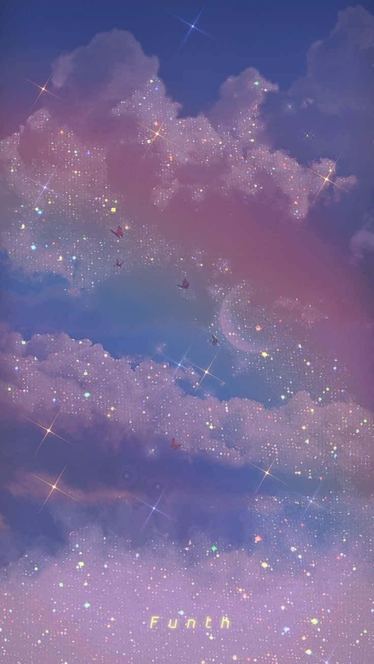 粉色与紫色交织的星空与云层 壁紙