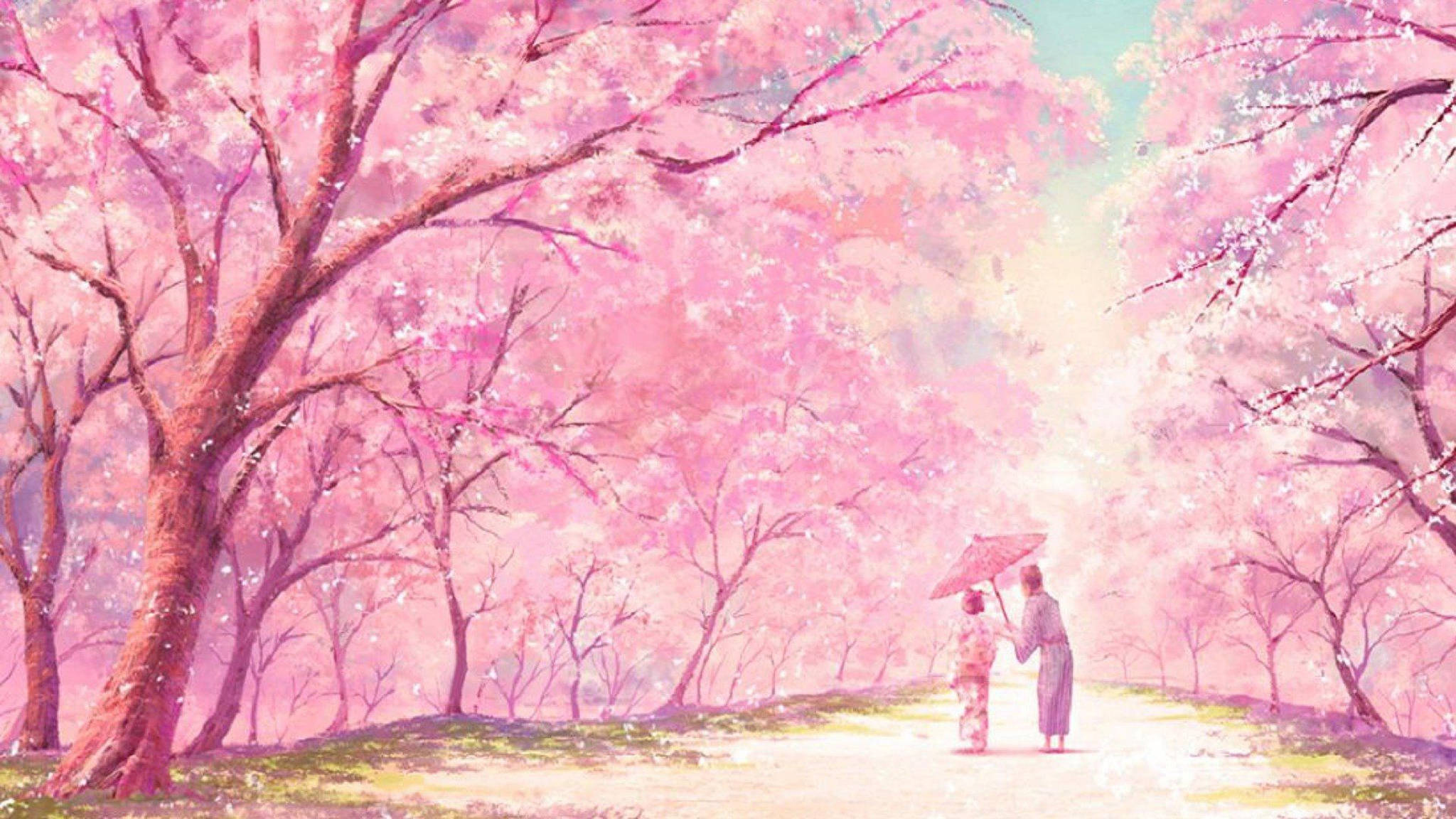 粉色动漫审美樱花树 壁紙