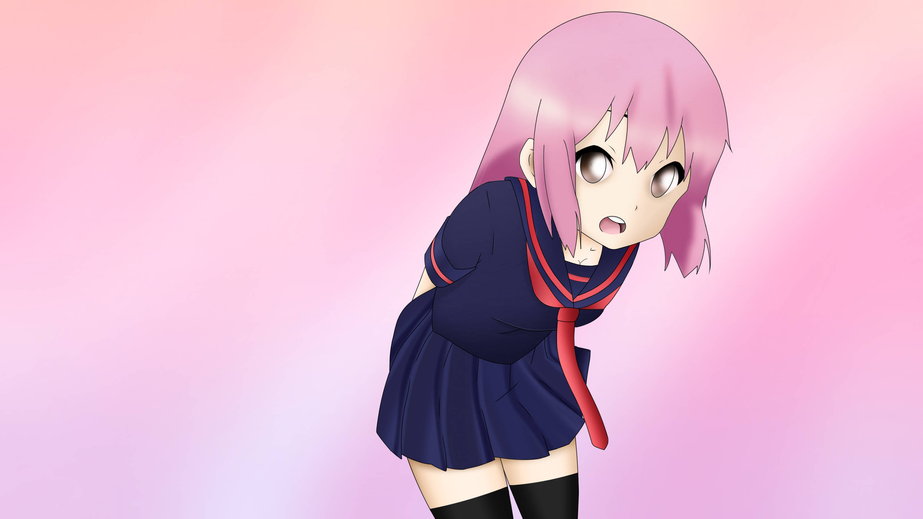 粉色动漫美学女学生 壁紙