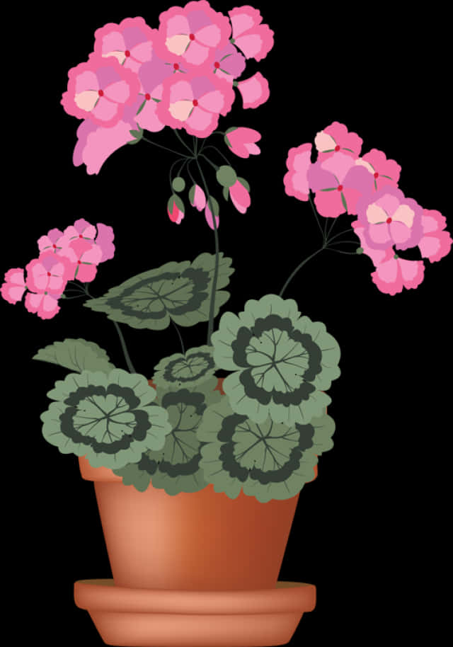 粉色花朵陶盆插画 壁紙
