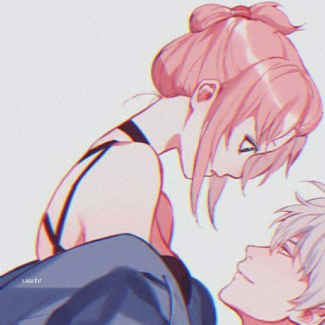 粉髮女孩與白髮男孩的日系情侶頭像組合 壁紙