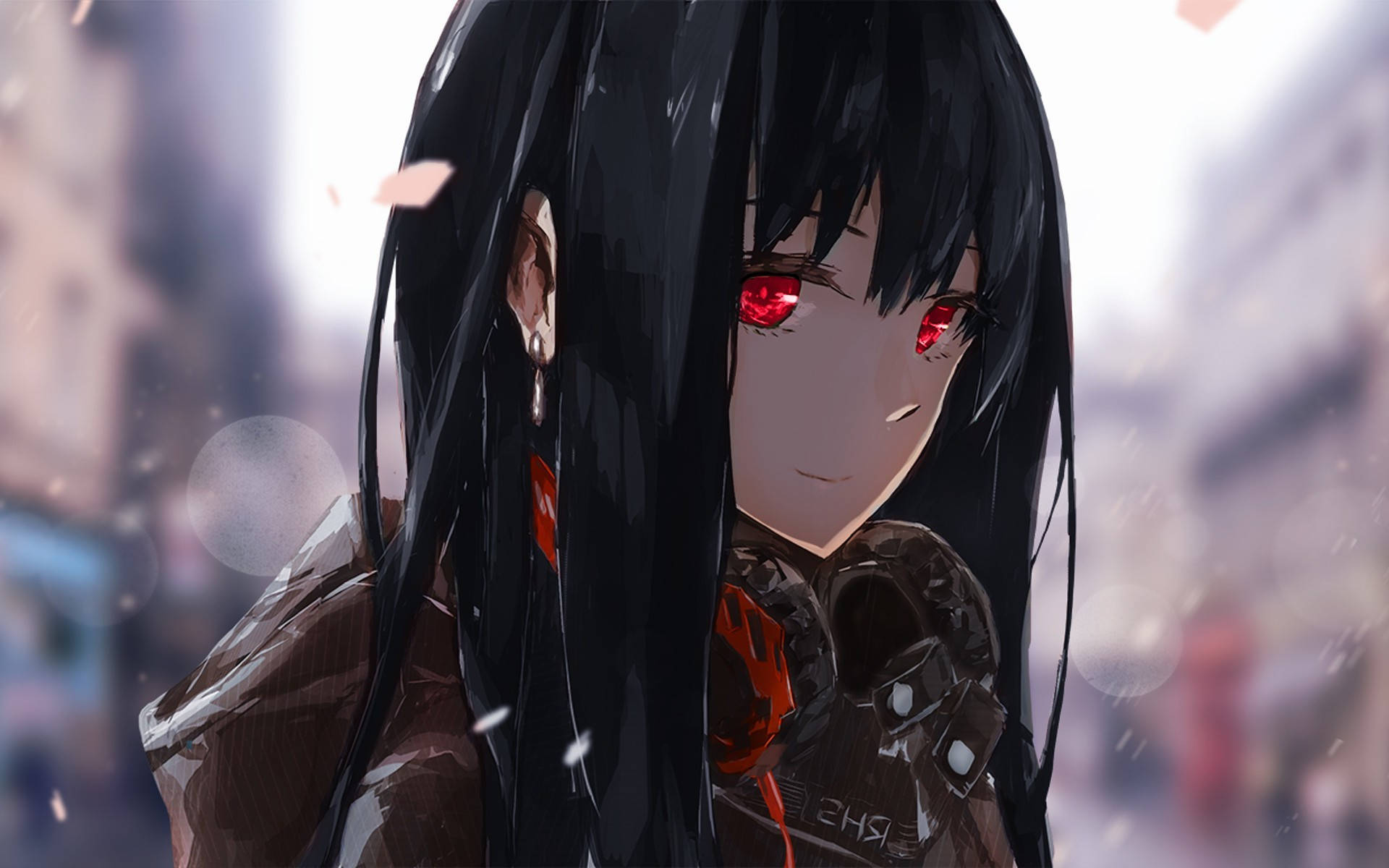 紅眼連帽衫動漫女孩 壁紙