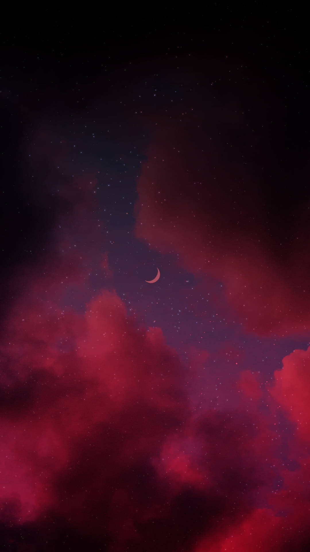 紅色新月繁星夜 — 夜空 壁紙