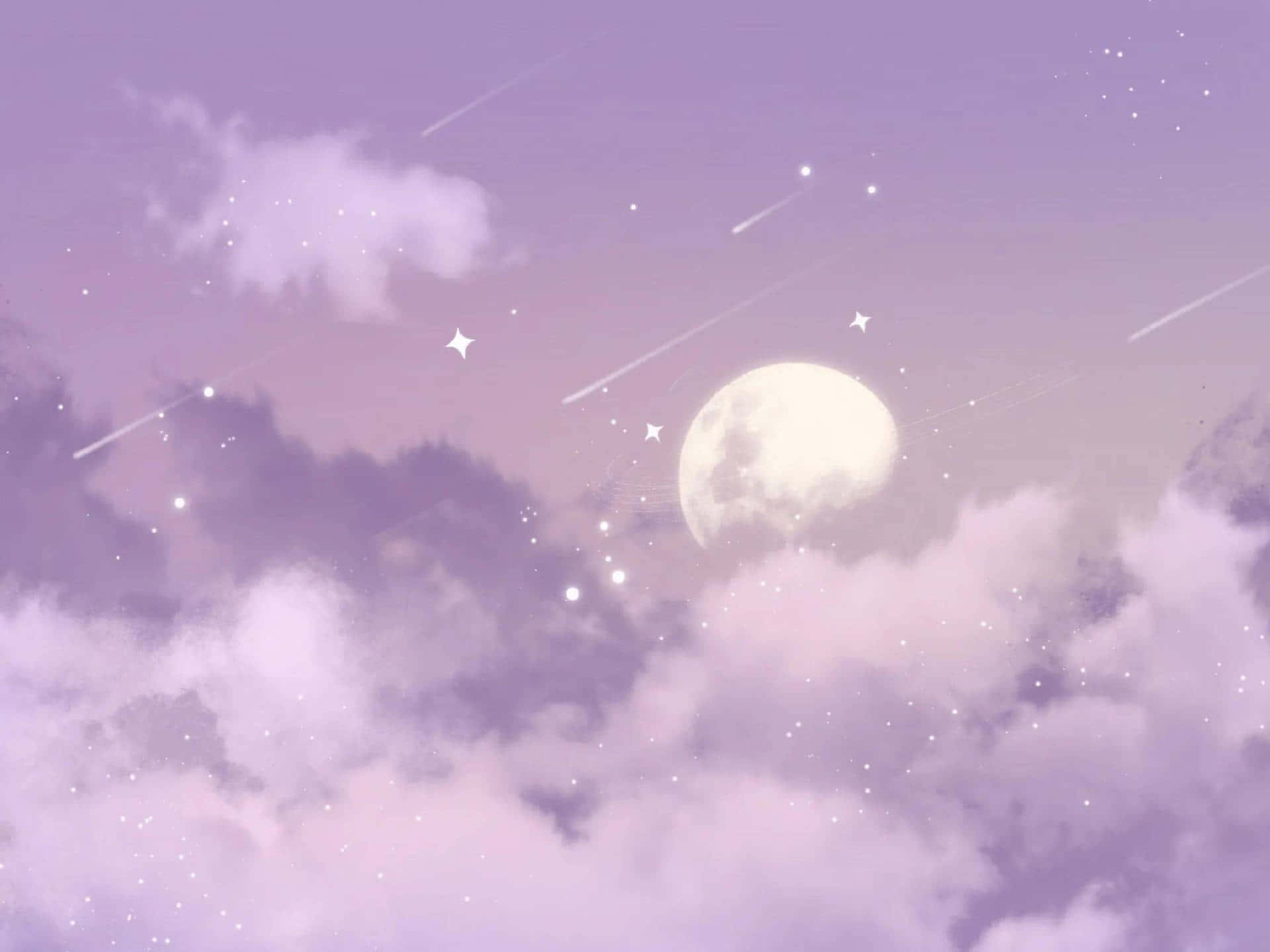 紫色天空中的雲朵與星辰 壁紙