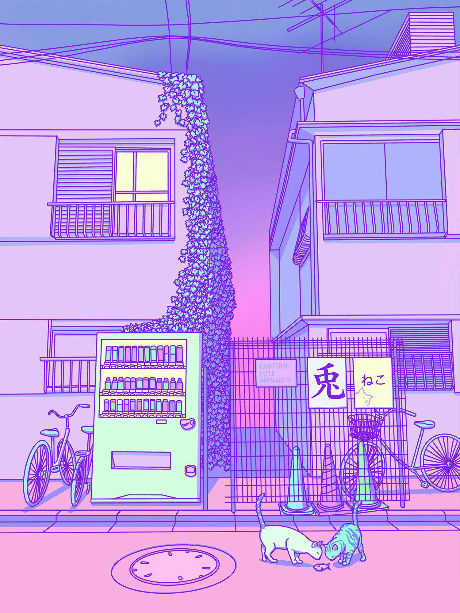 紫色粉彩美學東京街道 壁紙